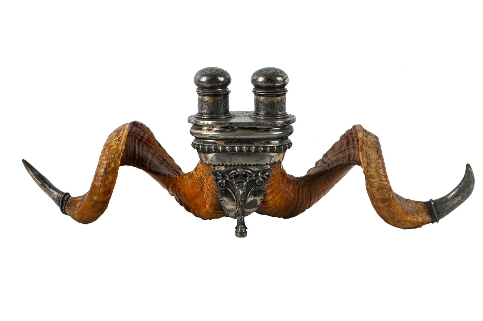 WALKER & HALL SILVERPLATE & RAMS HORN INKSTAND (1 of 8)