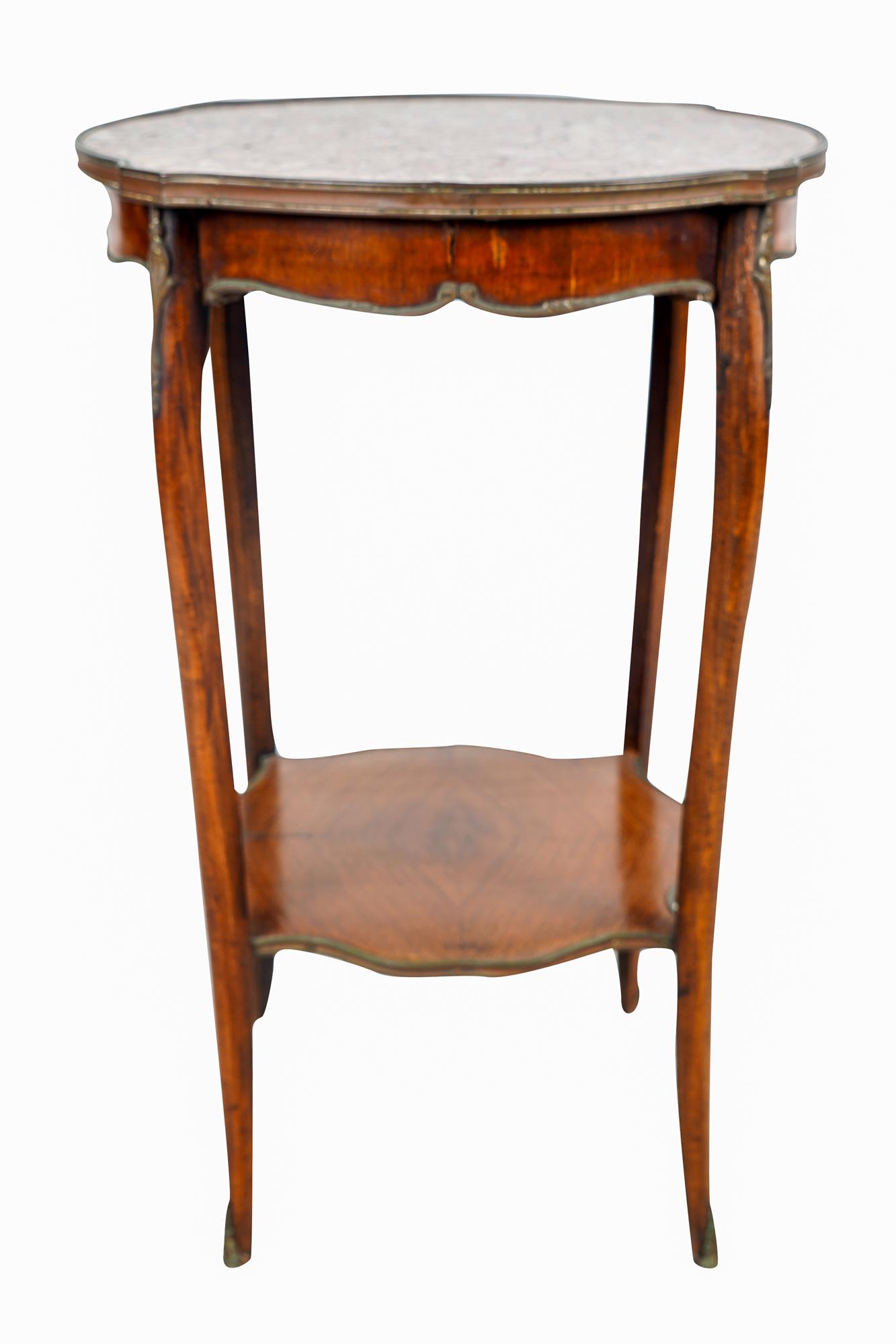 LOUIS XV STYLE MARBLE-INSET GUERIDON: with gilt metal mounts 17 1/2 inches square; 28 inches high