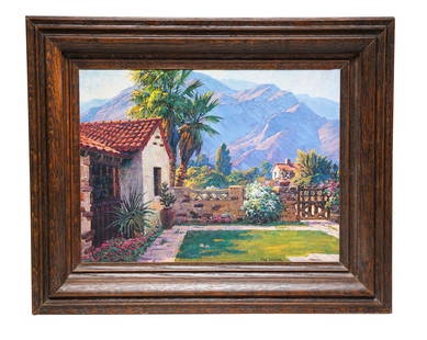 PAUL GRIMM: GARDEN LANDSCAPE WITH HOUSE: This lot is a giclee transfer not a oil 12 x 16 inches sight; 17 3/4 x 21 1/4 inches frame