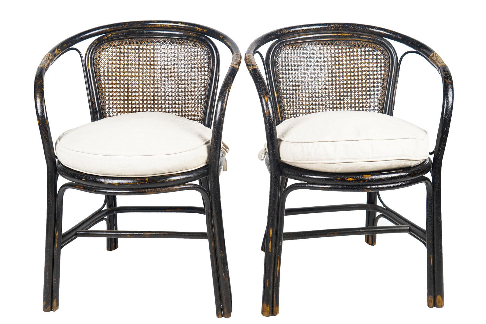 PAIR OF THONET-STYLE EBONIZED RATTAN ARMCHAIRS (1 of 6)