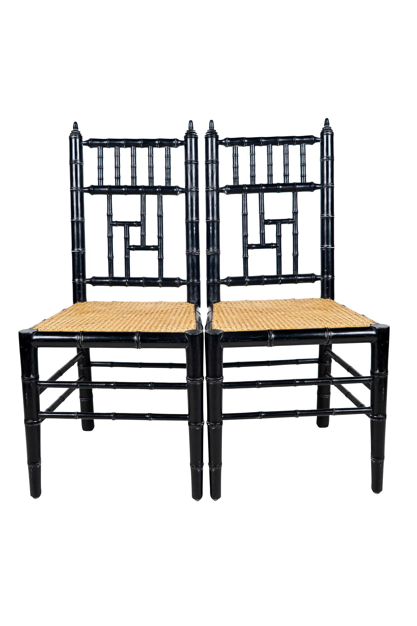PAIR OF PAINTED FAUX BAMBOO AND CANE SIDE CHAIRS (1 of 5)