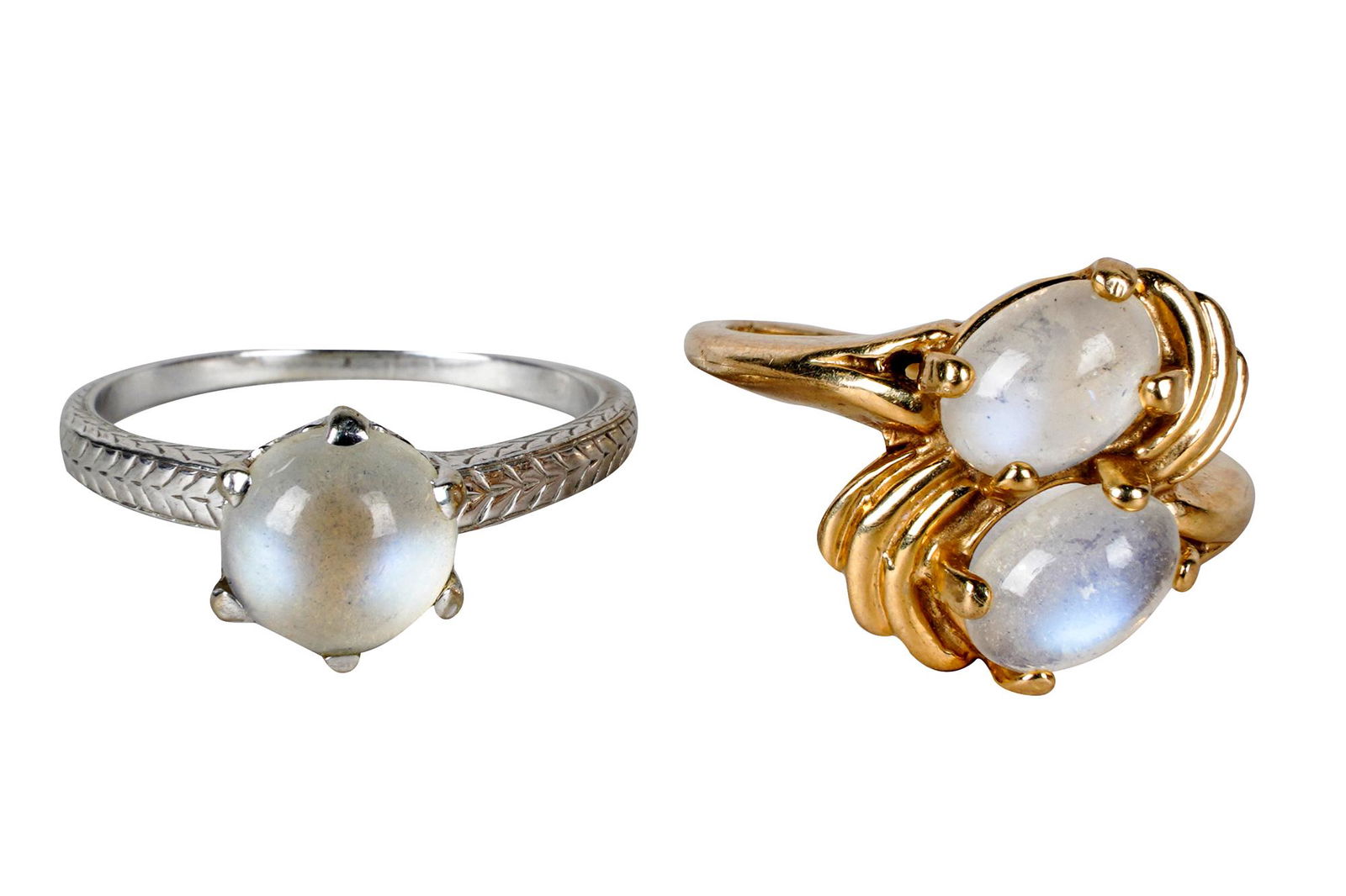 TWO GOLD & MOONSTONE RINGS (1 of 8)