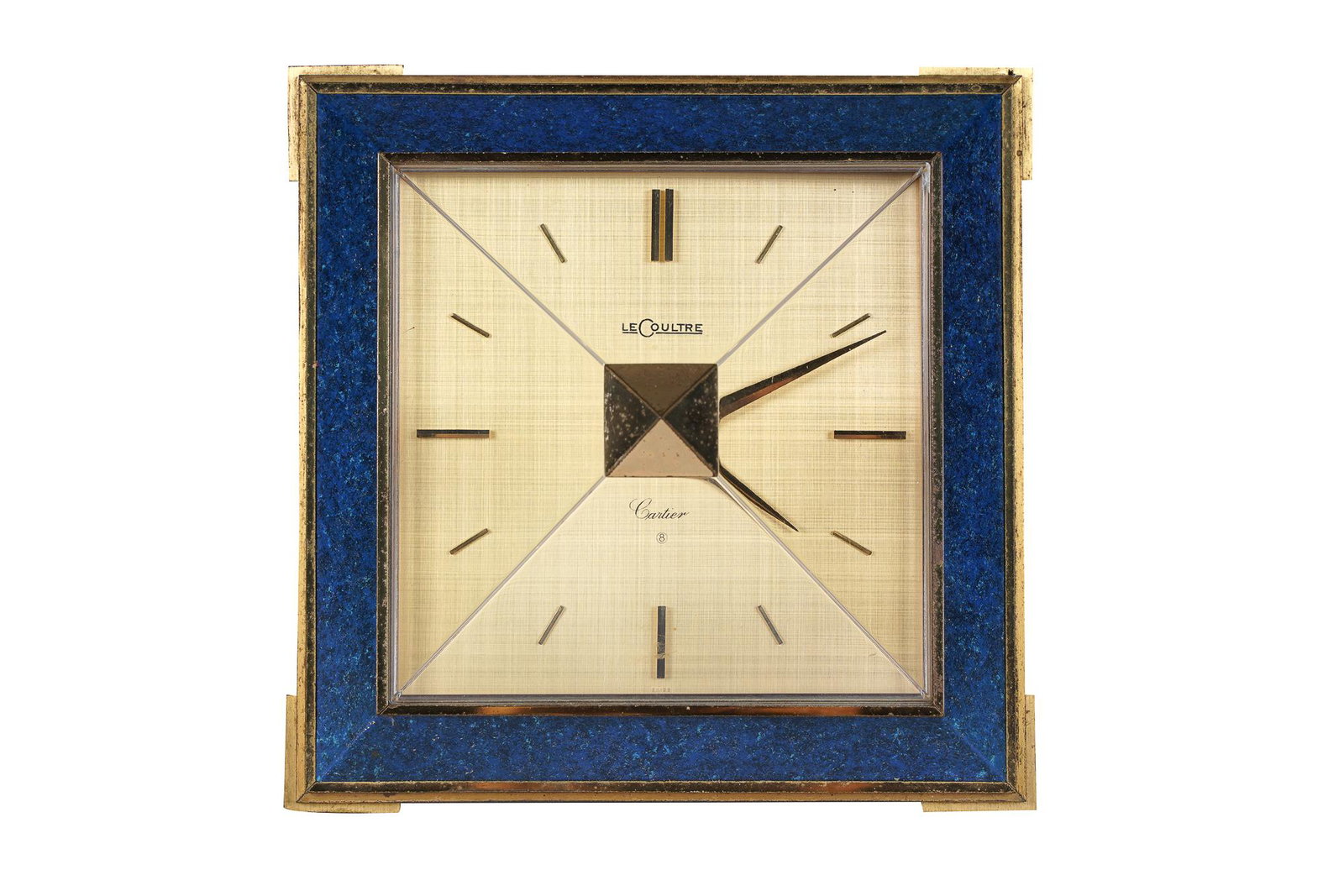 LECOULTRE FOR CARTIER PYRAMID CLOCK: signed to dial 7 1/2 inches square