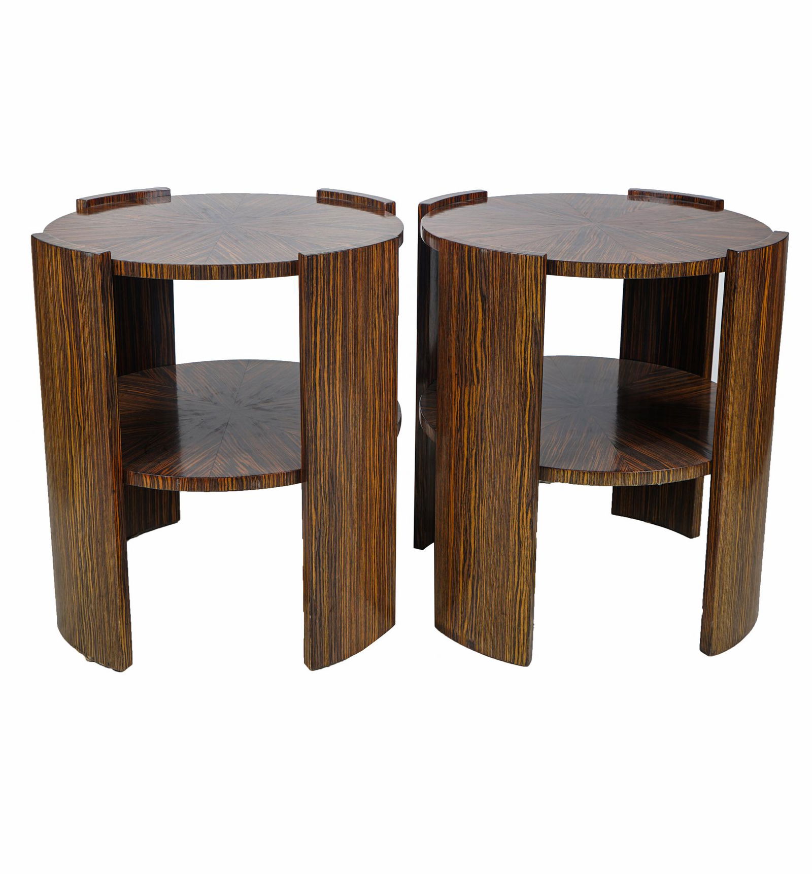 PAIR ART DECO STYLE ZEBRAWOOD VENEER LAMP TABLES (1 of 6)