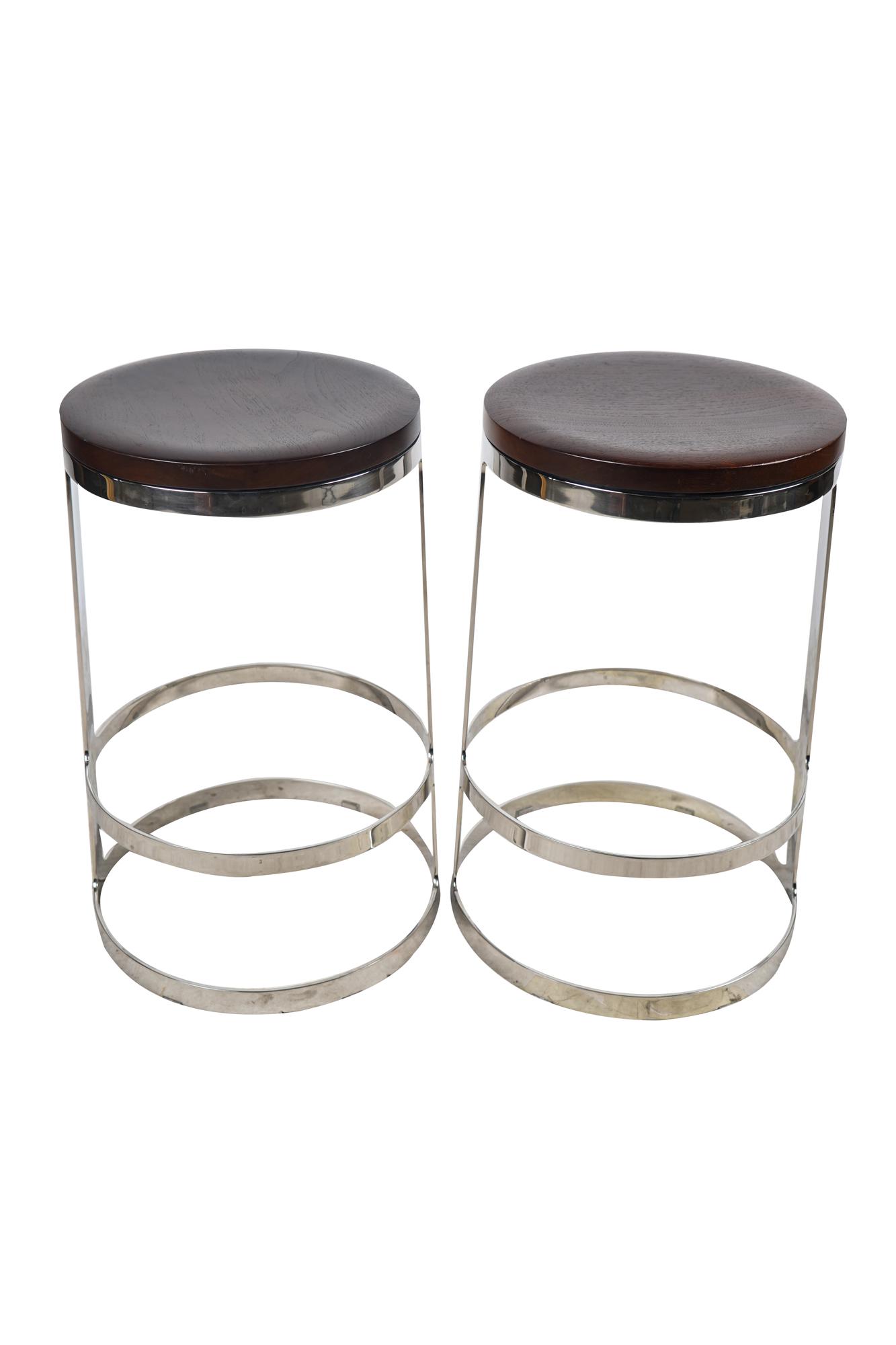 PAIR OF BERNHARDT CHROME & WOOD BARSTOOLS (1 of 5)