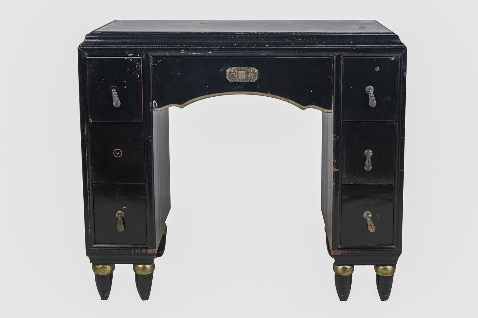 ART DECO EBONIZED MIRROR-TOP DESK (1 of 6)