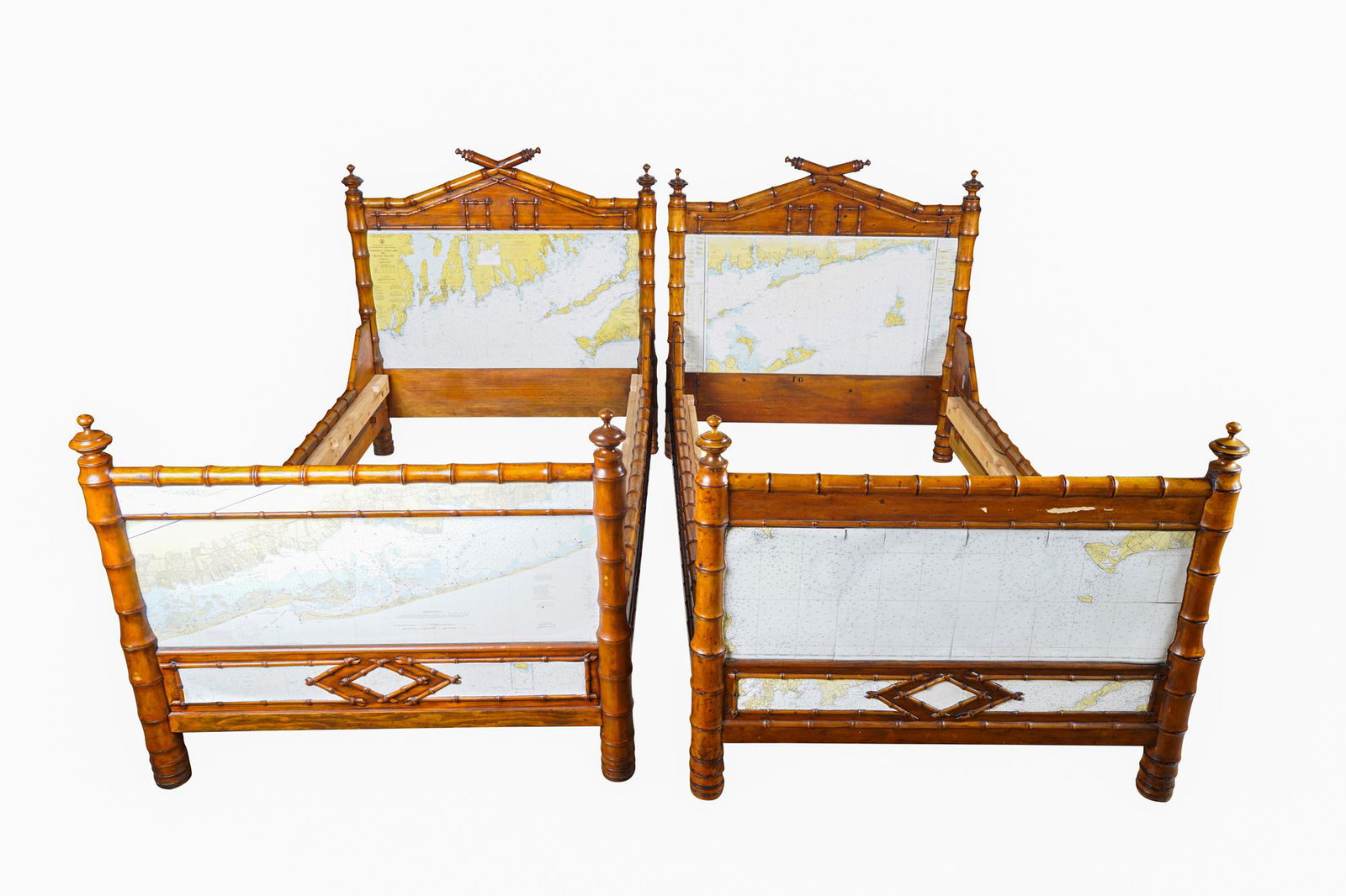 PAIR OF BAMBOO-STYLE TWIN BEDS (1 of 11)