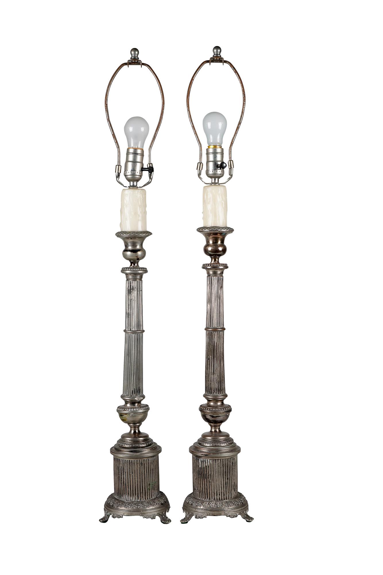 PAIR OF SILVERED CANDLESTICK LAMPS (1 of 12)