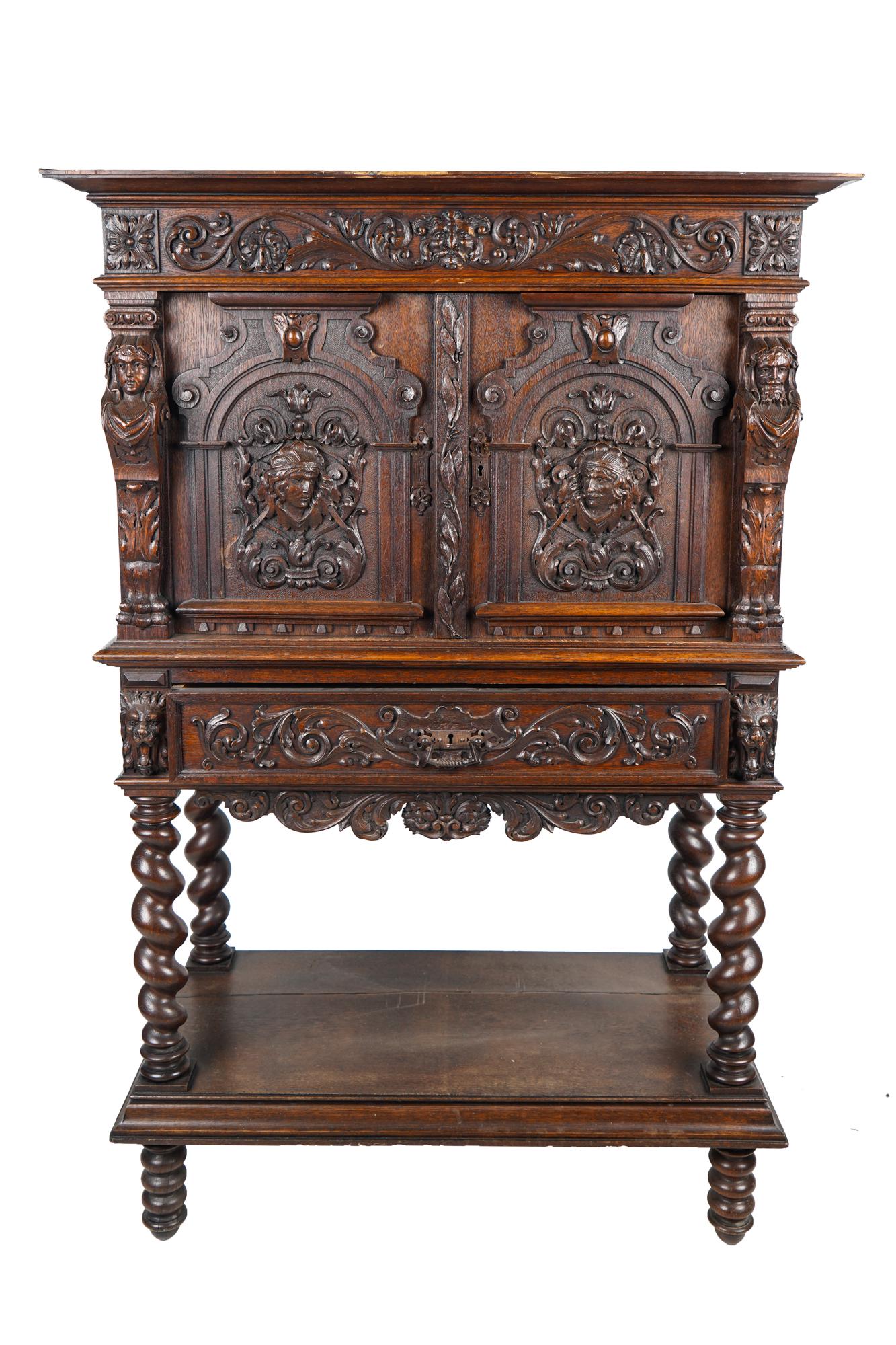 RENAISSANCE STYLE CARVED OAK CABINET (1 of 10)