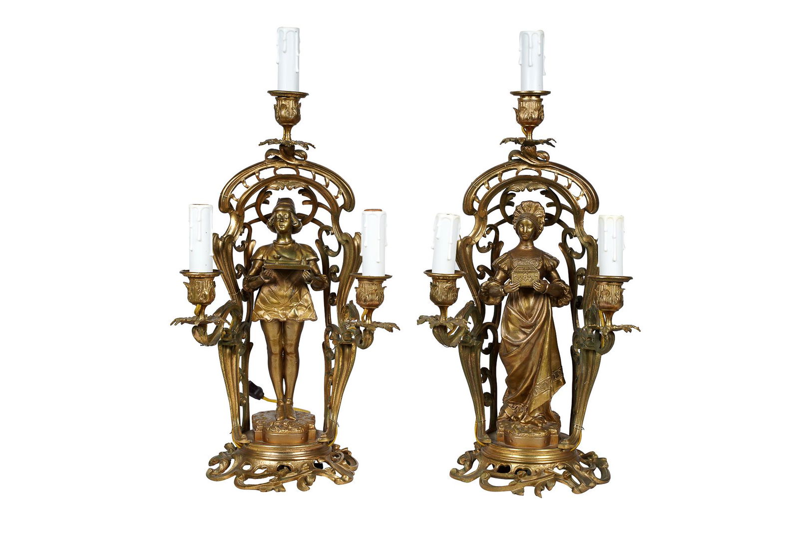 PAIR FRENCH GILT METAL CANDELABRA AFTER ORMETH (1 of 14)