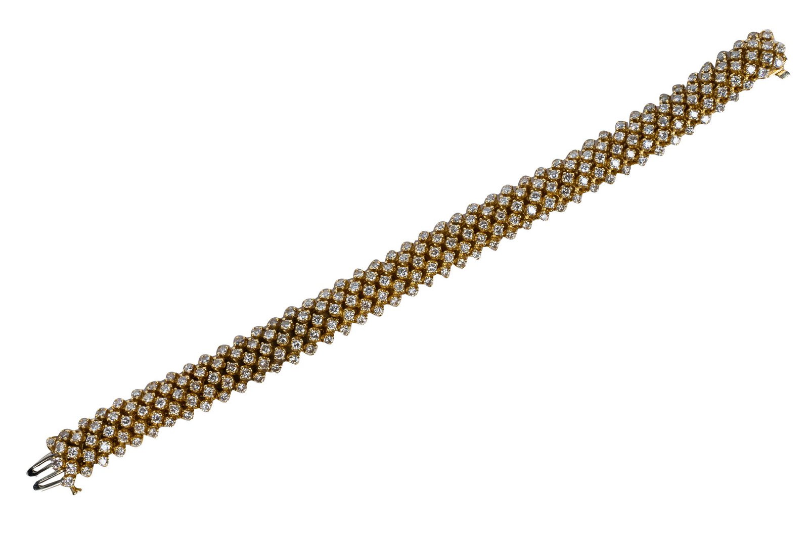 14 KARAT YELLOW GOLD & DIAMOND BRACELET: containing 220 round brilliant cut diamonds [G-H/VS2-Si1] weighing approximately 6.60 carats total 38.7 grams 6 1/2 inches long