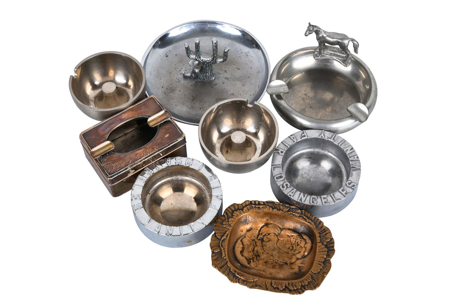 EIGHT METAL ASHTRAYS (1 of 6)