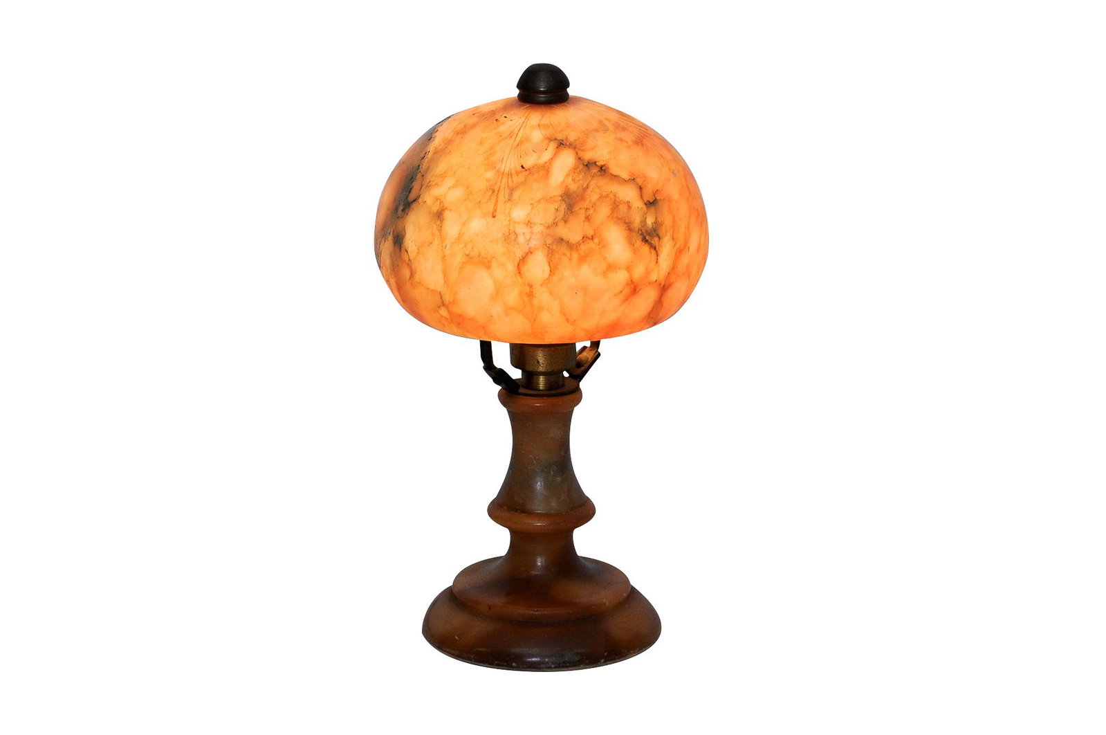 ALABASTER BOUDOIR LAMP: circa mid-20th Century alabaster shade with carved foliate design Condition: with repair to shade 8 total inches high