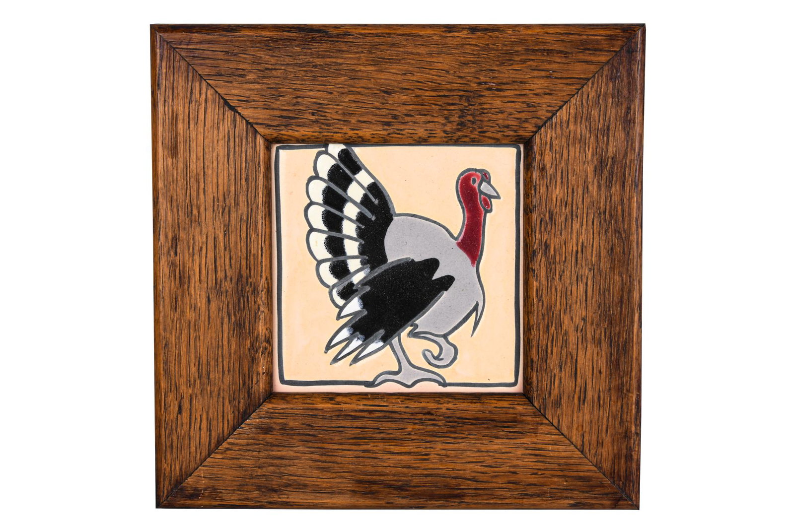 AMERICAN TURKEY TILE: in oak frame tile: 4 1/4 x 4 1/4 inches; frame: 7 3/4 x 7 3/4 inches