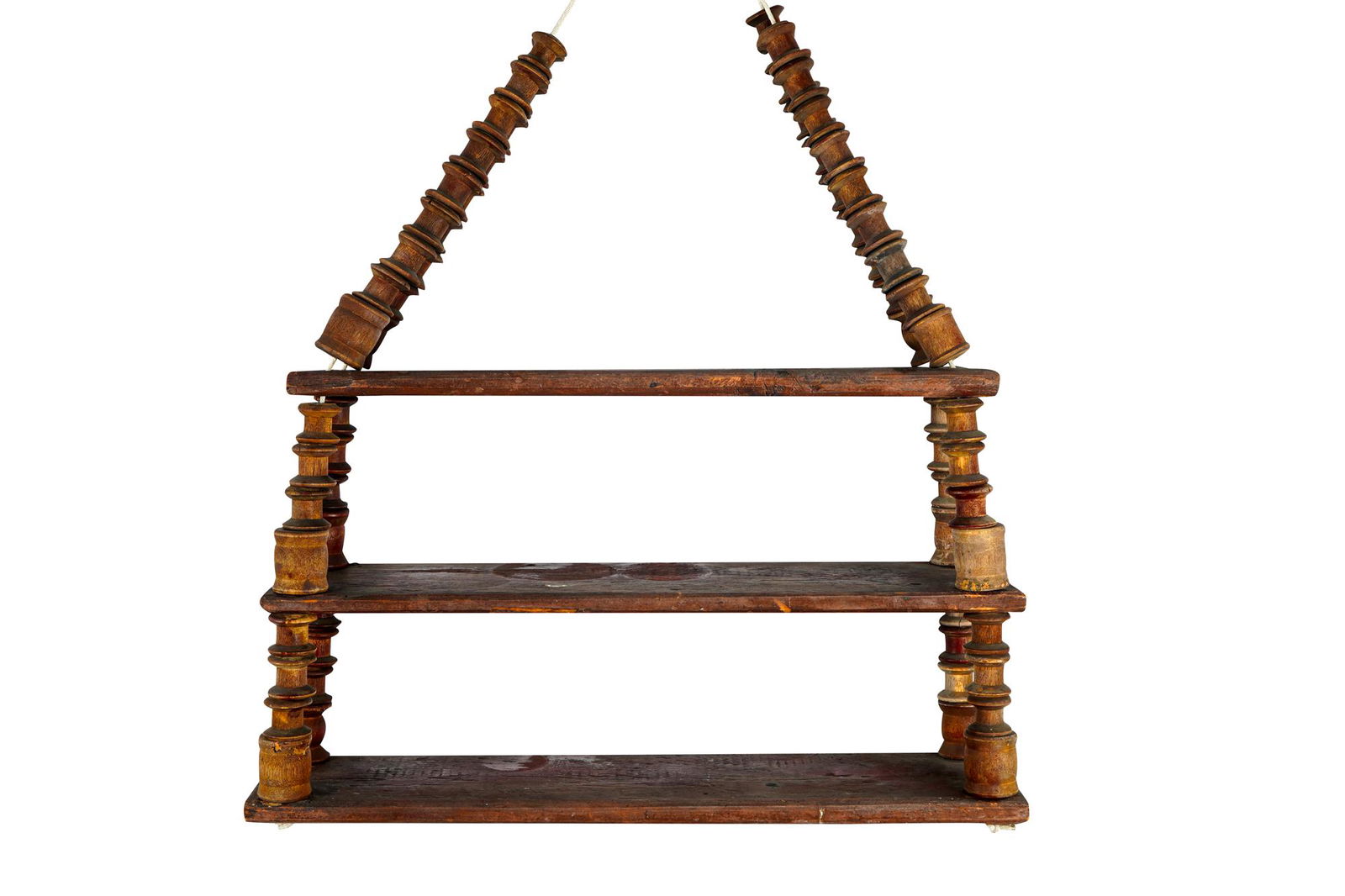 RED PAINTED THREE TIER HANGING SPOOL SHELF (1 of 7)