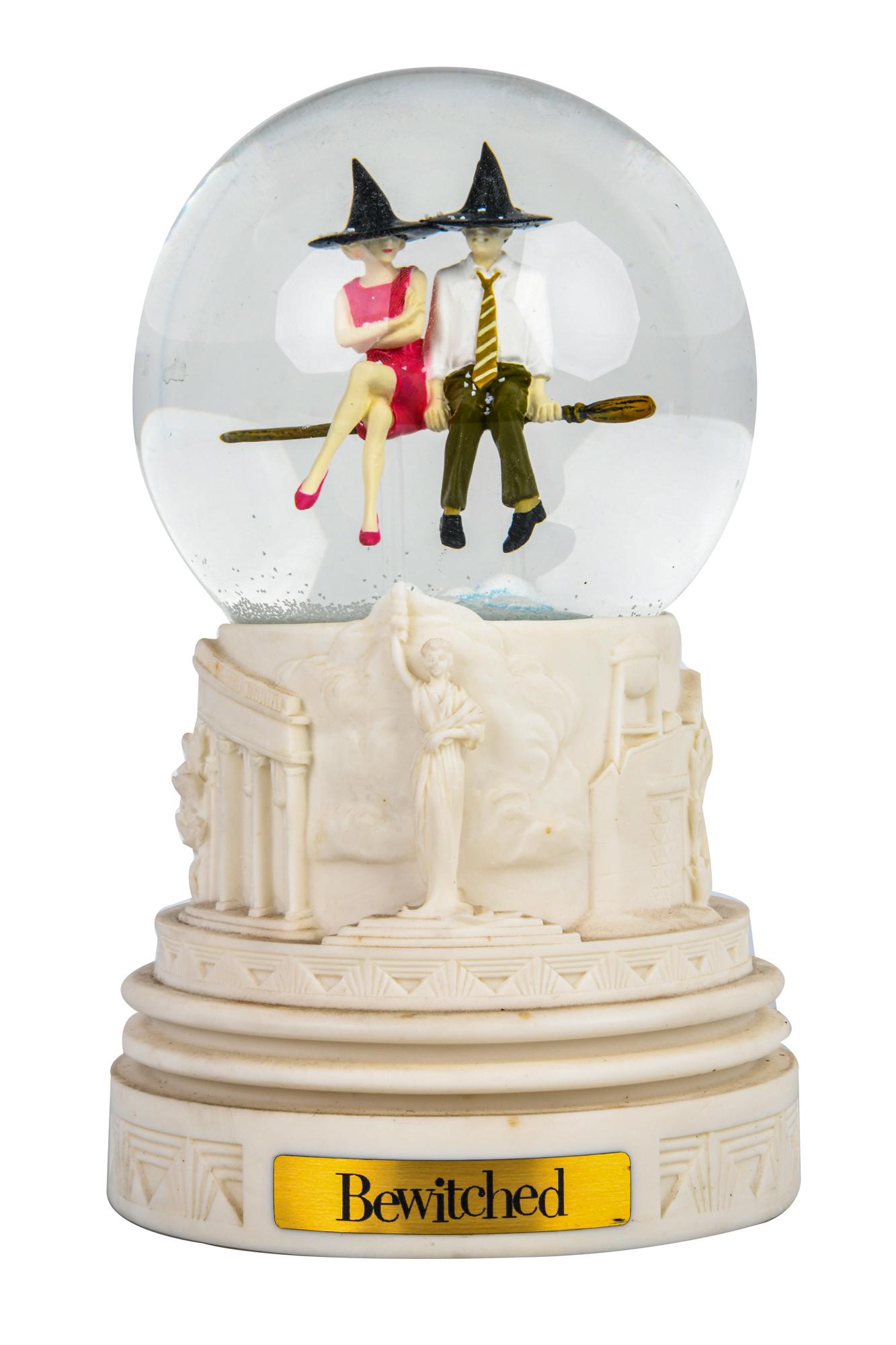 BEWITCHED SNOW GLOBE: on a composition base 8 1/2 inches high