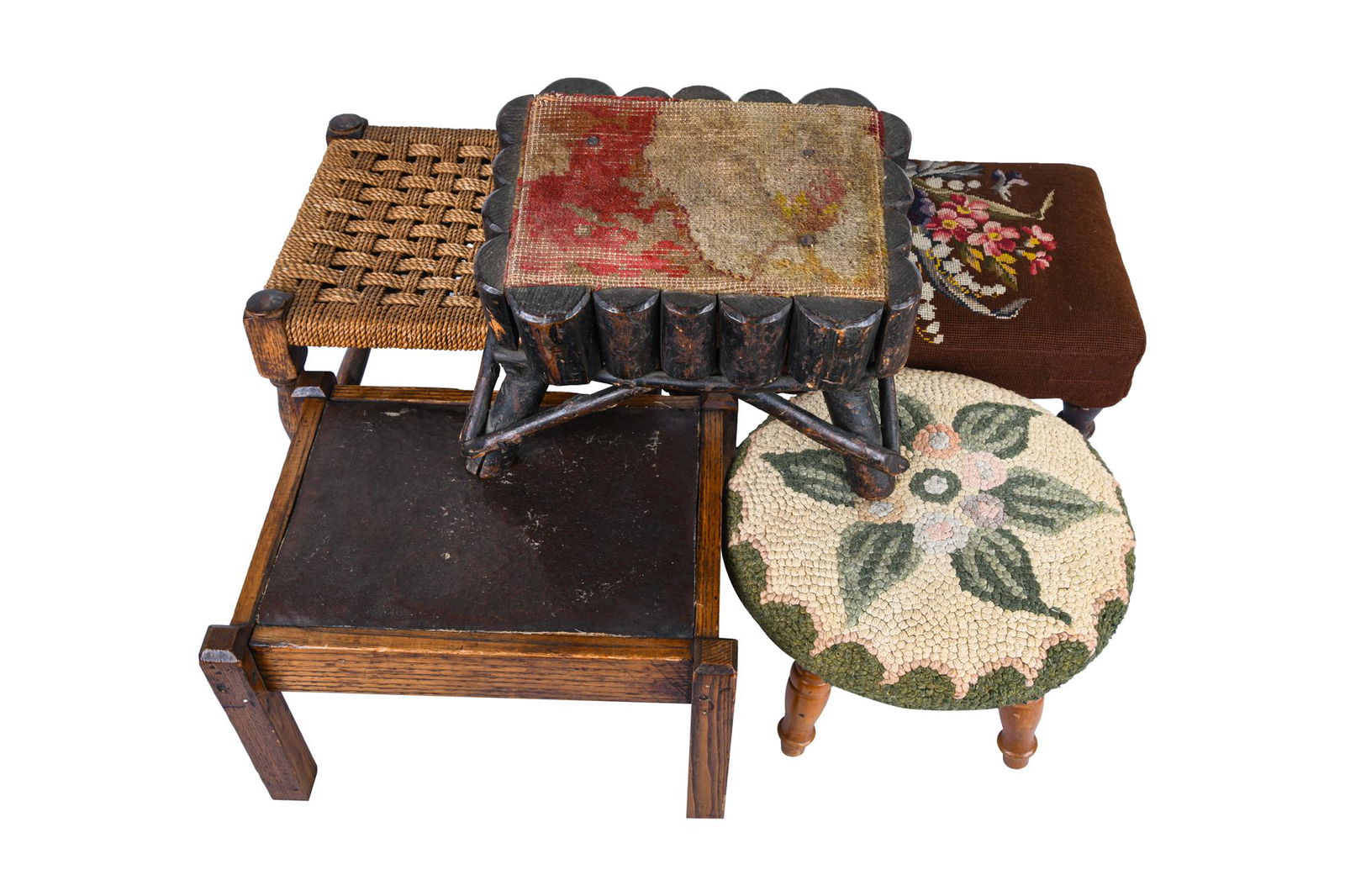 GROUP OF FIVE AMERICAN FOOTSTOOLS (1 of 16)