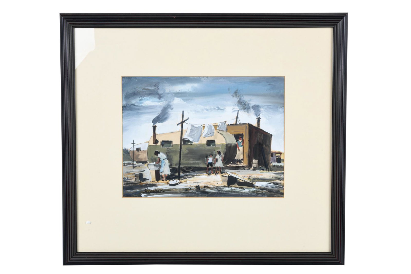 LOUIS BASSI SIEGRIEST: "HARD TIMES, MIGRANT WORKERS": gouache on paper signed lower left 8 1/4 x 11 inches sight