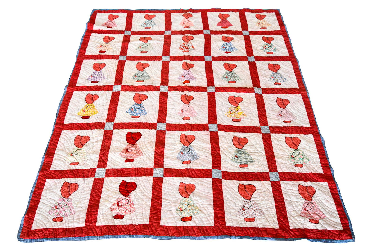 BLOCKED RED BONNET GIRL QUILT (1 of 9)