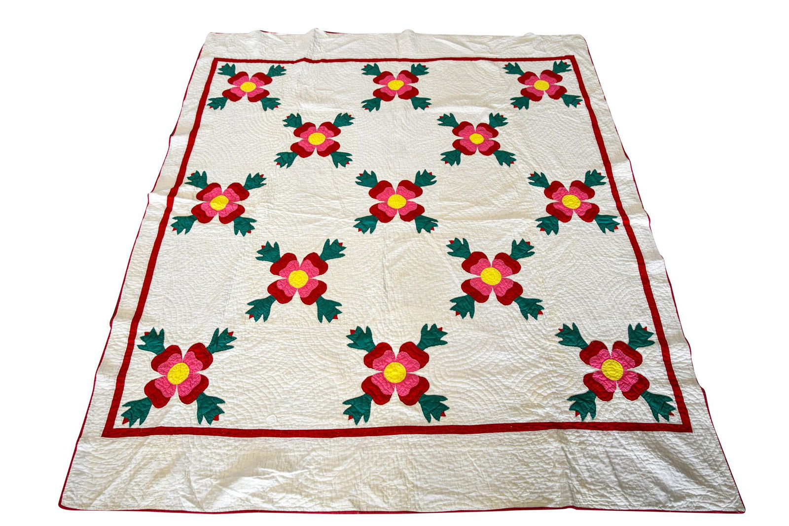 RED, WHITE & PINK FLORAL QUILT (1 of 8)
