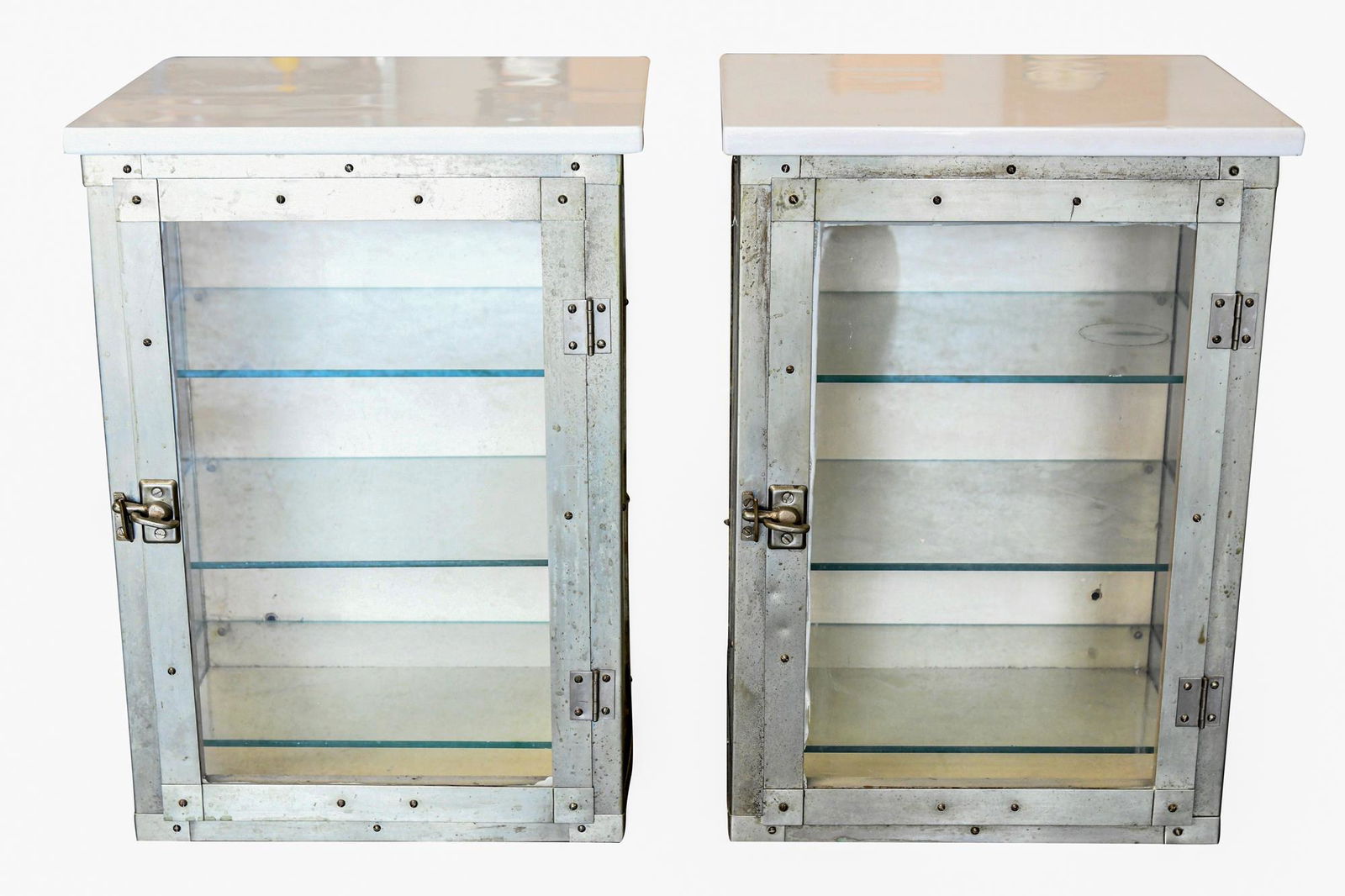 PAIR OF MARBLE TOP METAL DISPLAY CASES (1 of 8)