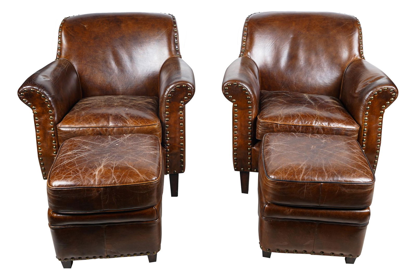 PAIR OF STUDDED LEATHER CLUB CHAIRS (1 of 9)