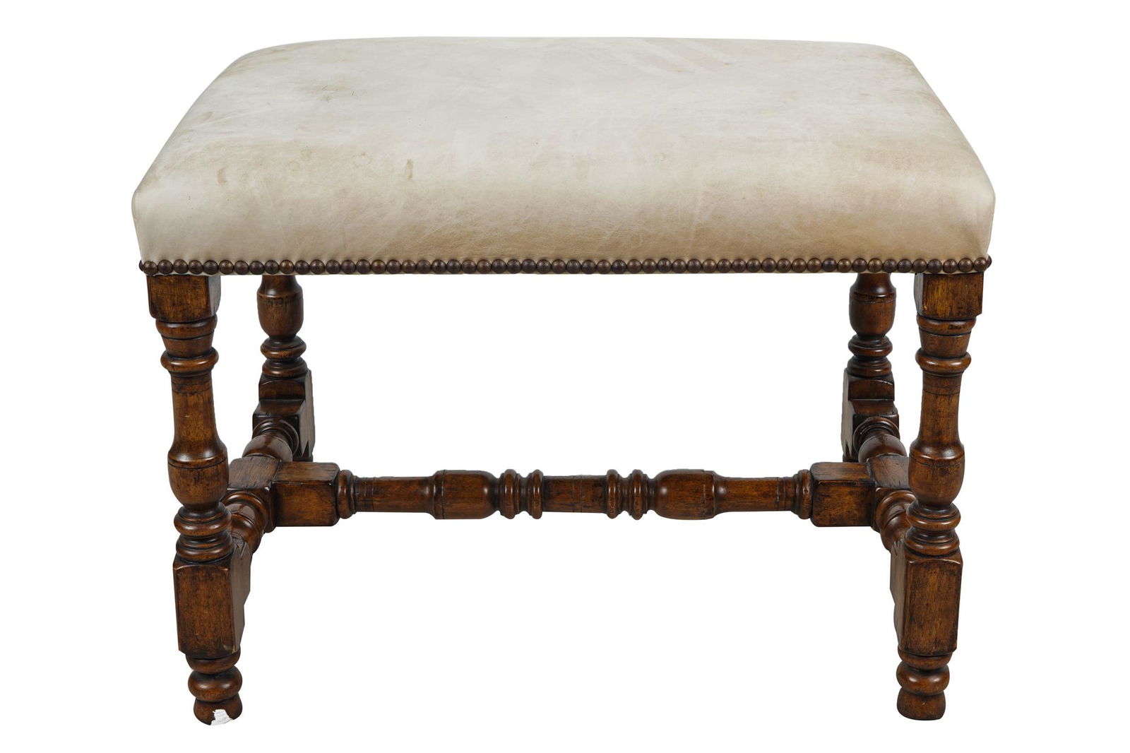 TURNED WOOD UPHOLSTERED FOOT STOOL (1 of 6)