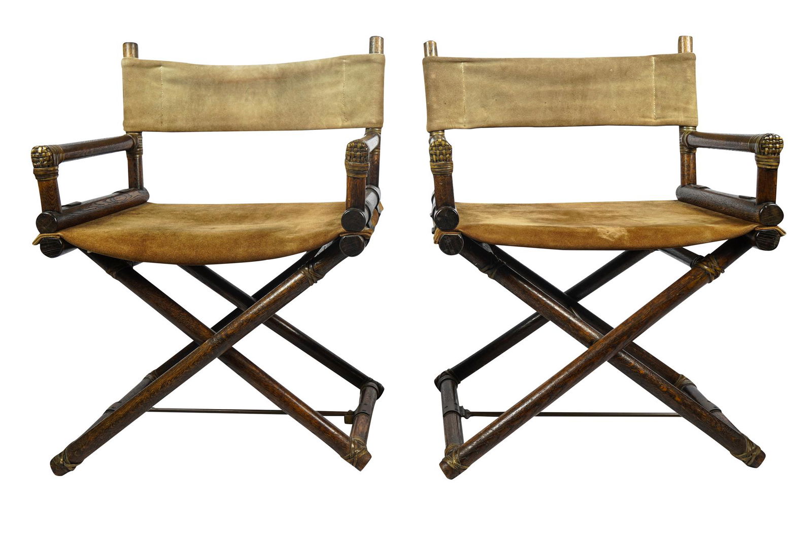 PAIR OF OAK, BRASS, & SUEDE DIRECTOR CHAIRS (1 of 8)