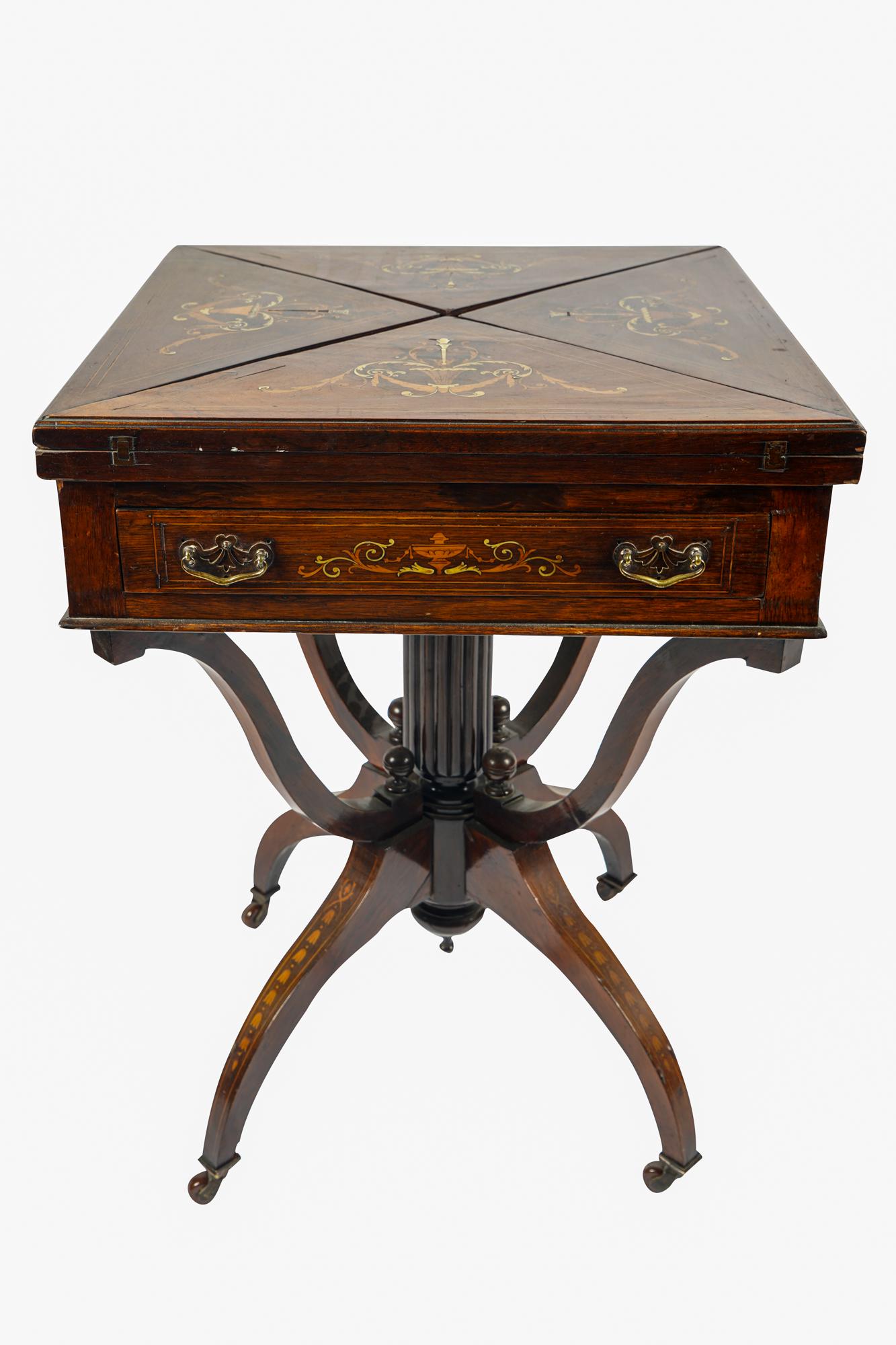 ENGLISH INLAID HANDKERCHIEF GAME TABLE (1 of 7)