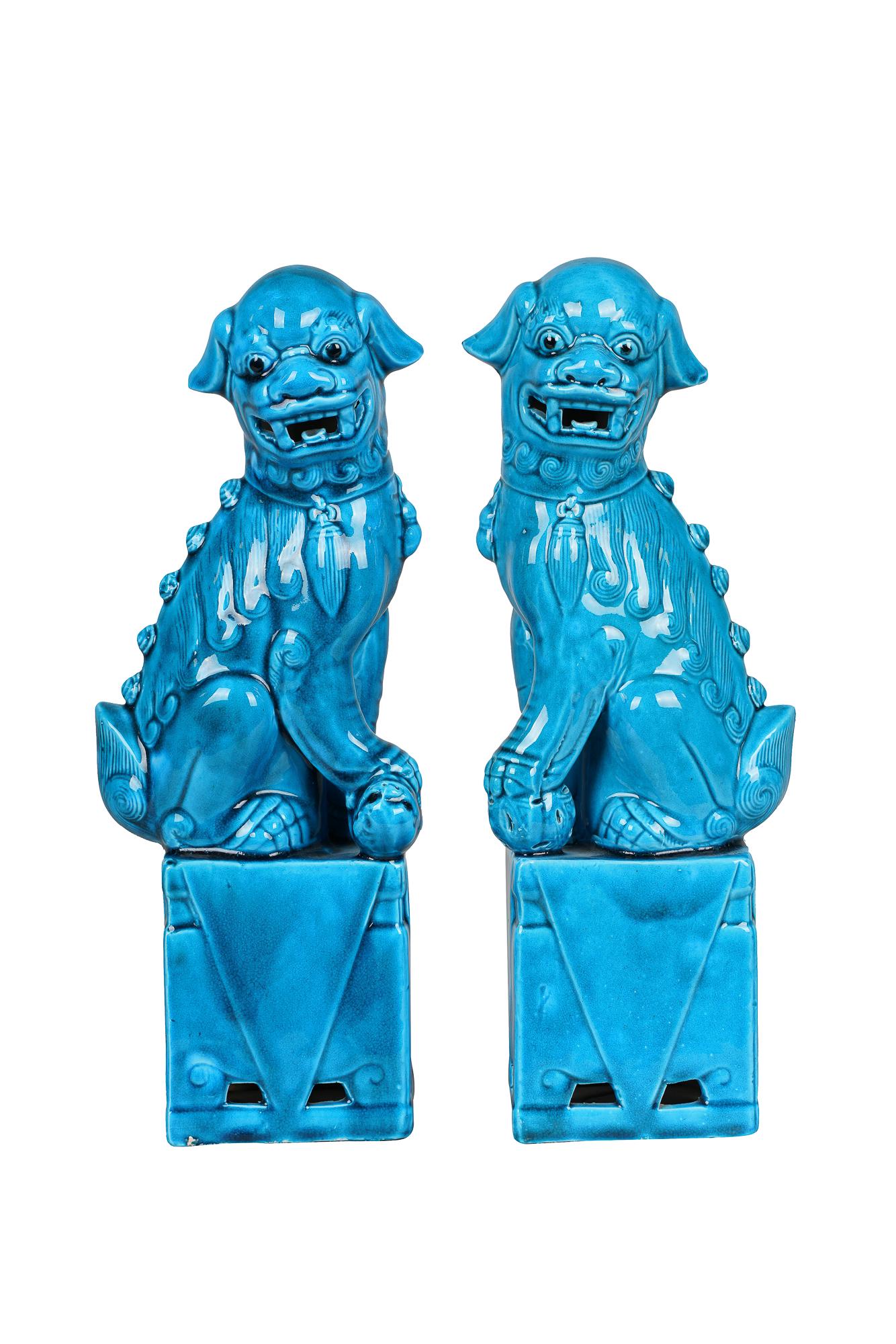 PAIR OF CHINESE GLAZED CERAMIC FOO DOGS (1 of 12)