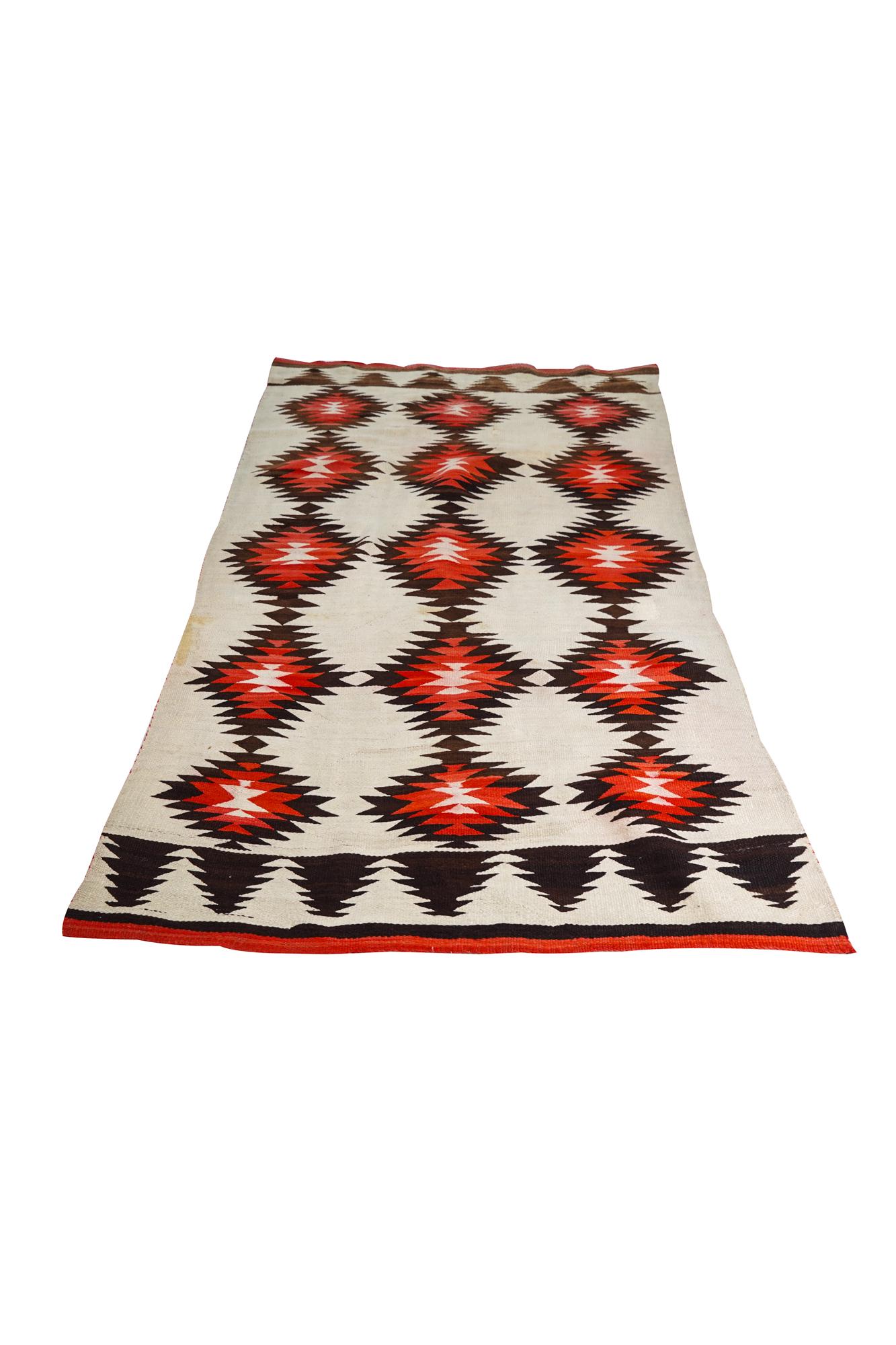NAVAJO BROWN, RED & CREAM WOOL RUG (1 of 5)