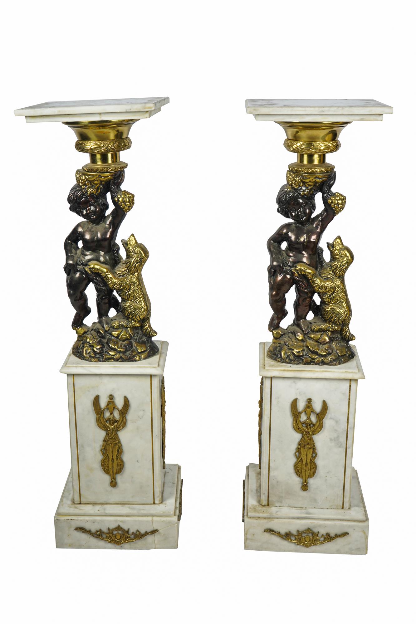 PAIR OF BRONZE & MARBLE PEDESTALS (1 of 15)