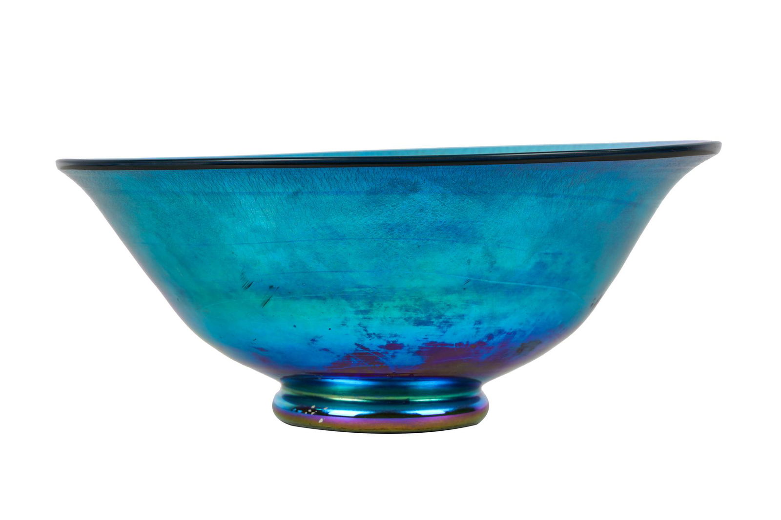 STEUBEN BLUE AURENE FOOTED BOWL (1 of 8)