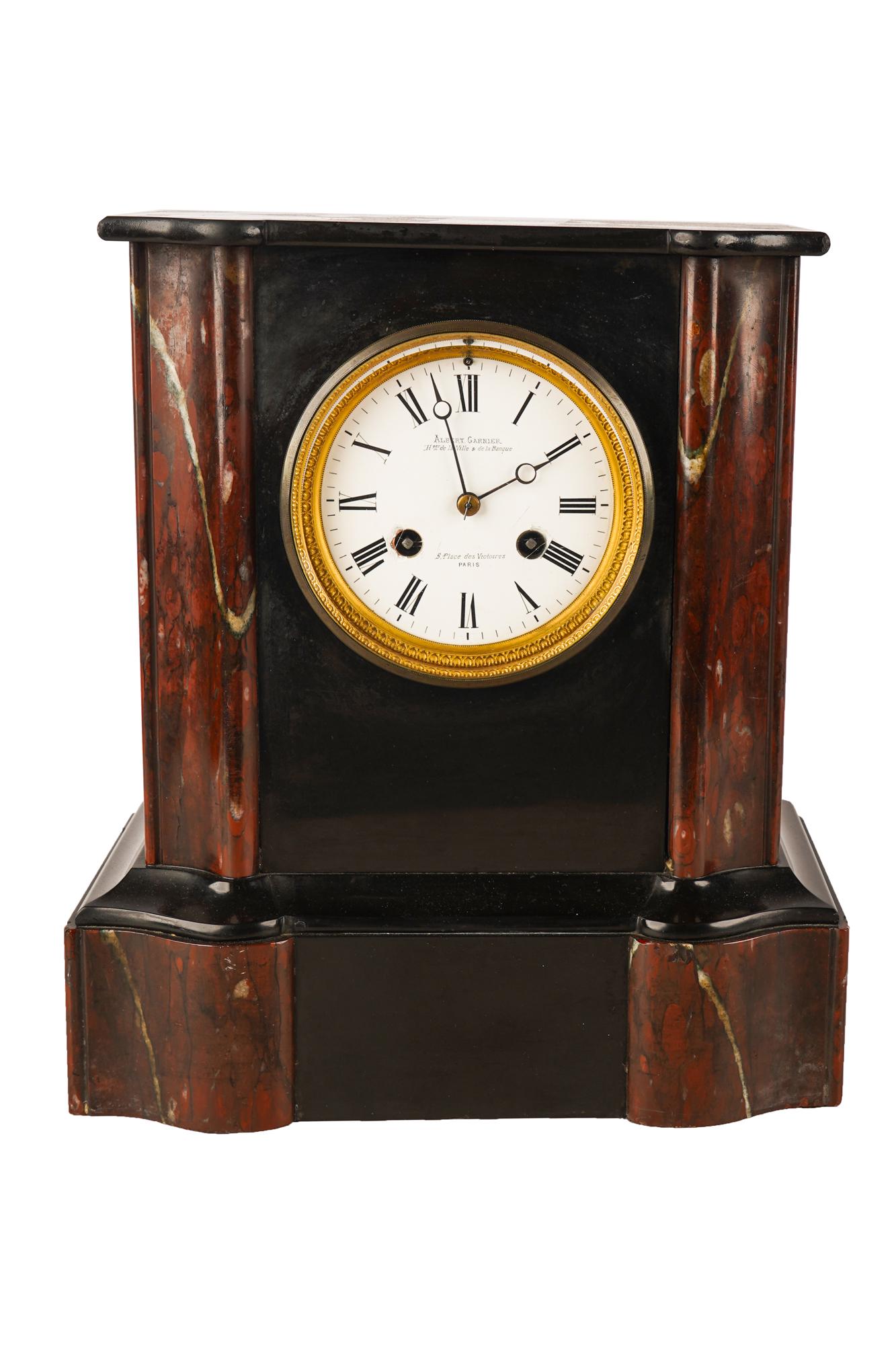 FRENCH BLACK & ROUGE MARBLE TABLE CLOCK (1 of 8)