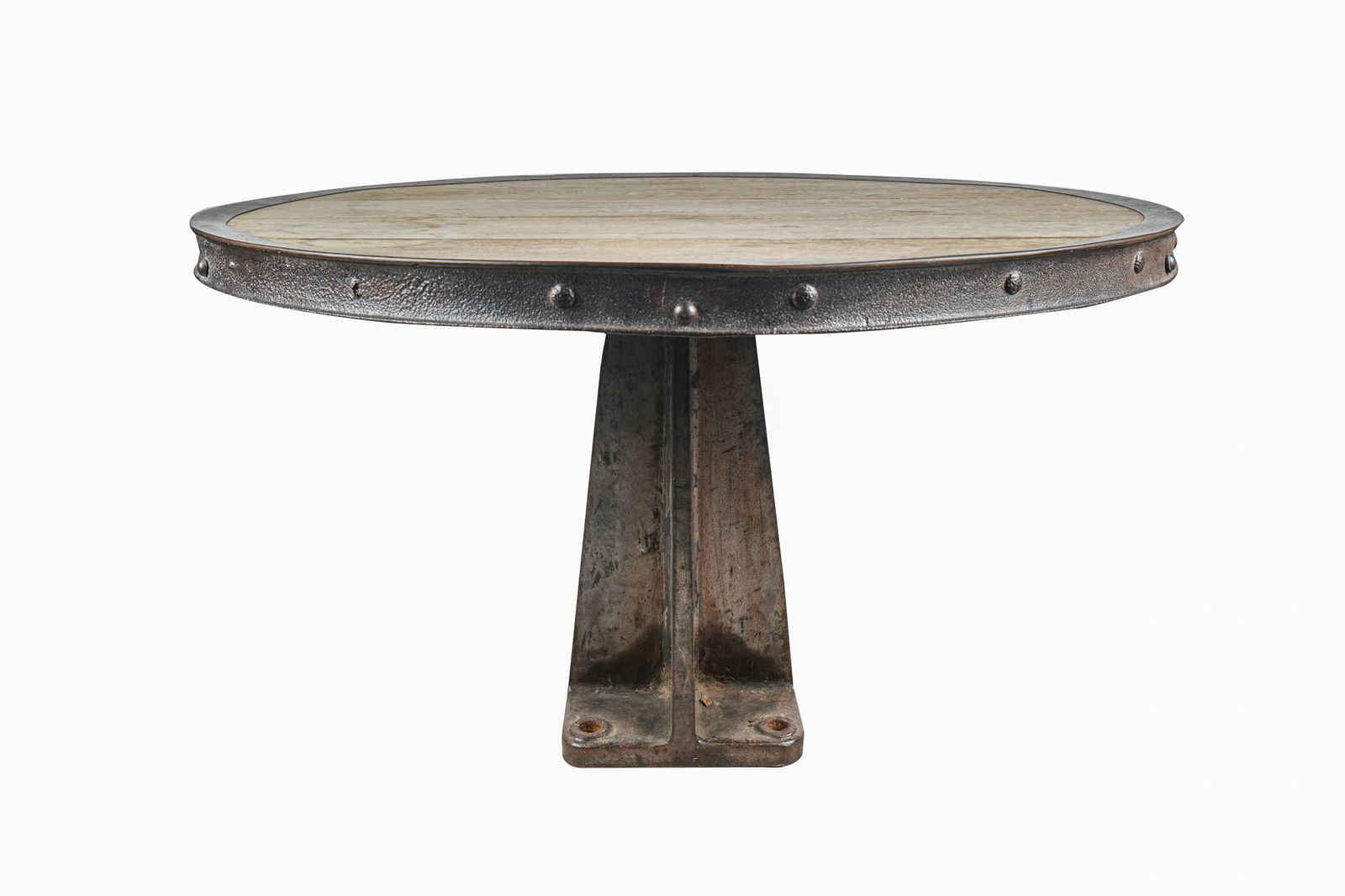 ROUND IRON & BLEACHED WOOD INDUSTRIAL STYLE TABLE (1 of 6)