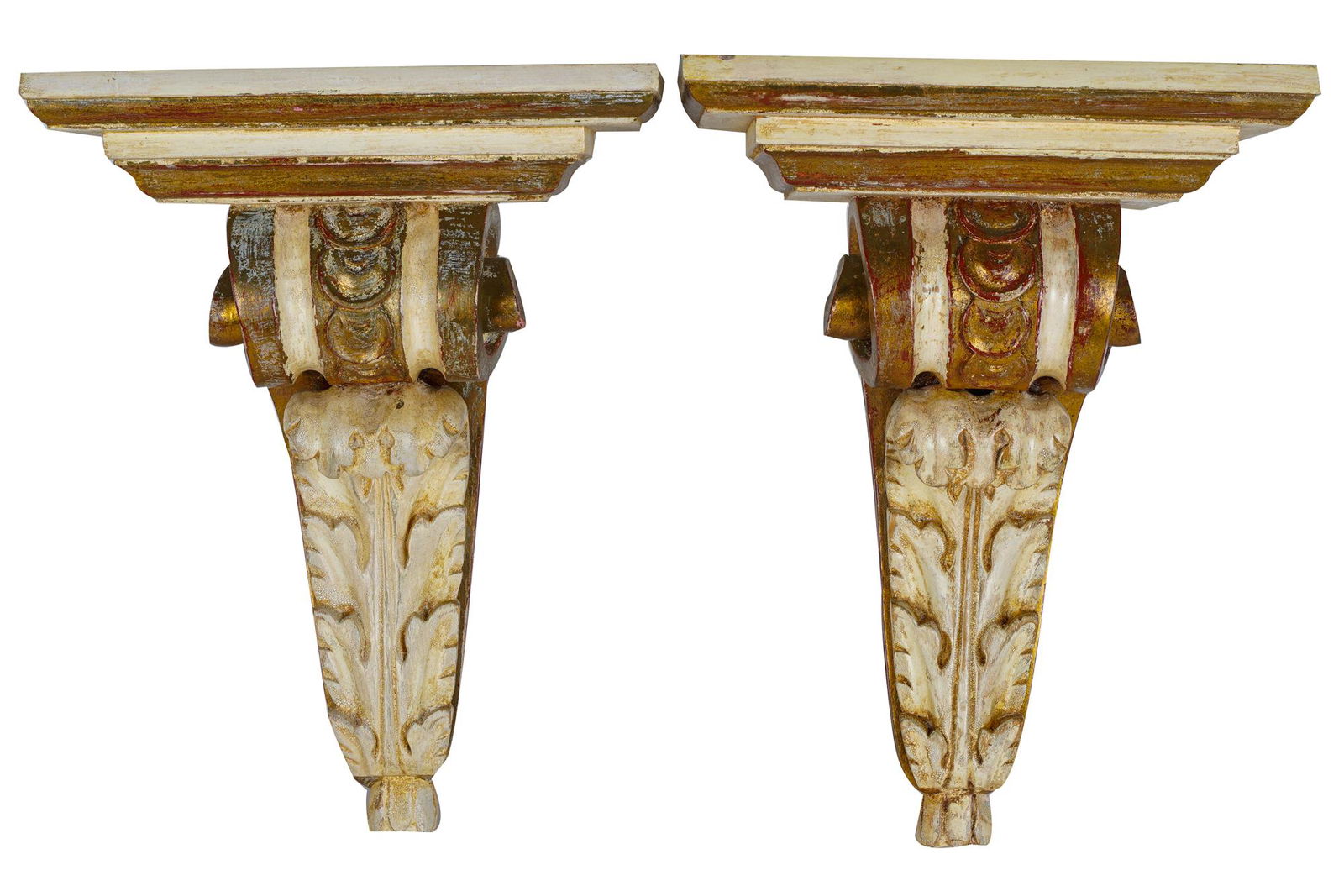 PAIR OF CARVED, PAINTED  & GILTWOOD BRACKETS (1 of 12)