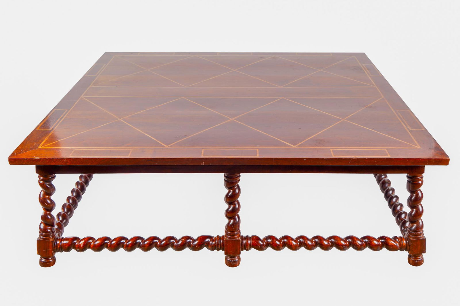 CARVED INLAID MAHOGANY COFFEE TABLE (1 of 6)