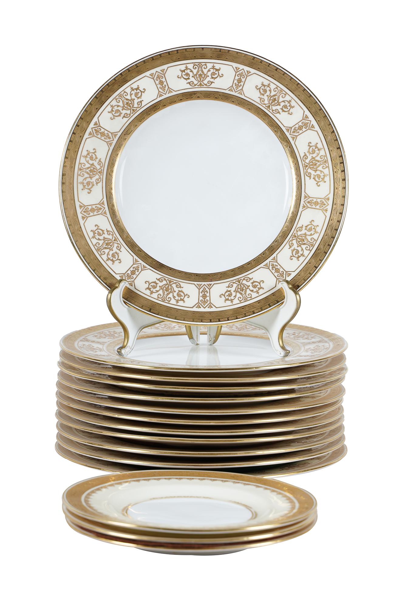 15 MINTONS FOR TIFFANY GILT-DECORATED PORCELAIN PLATES (1 of 14)