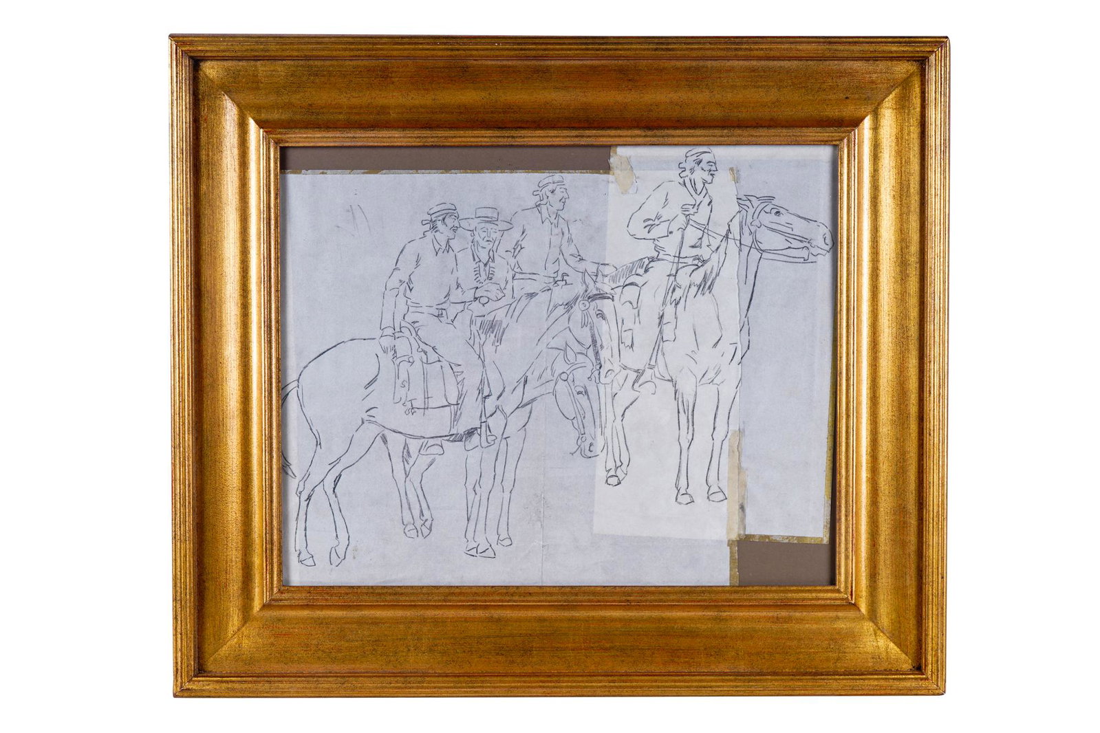 EDGAR PAYNE: NAVAJO RIDERS: drawing in pencil Navajo Riders Study for Canyon De Chelly Provenance: De Ru's Fine Arts, Bellflower, CA Estate of DeWitt McCall III 15 x 18 inches