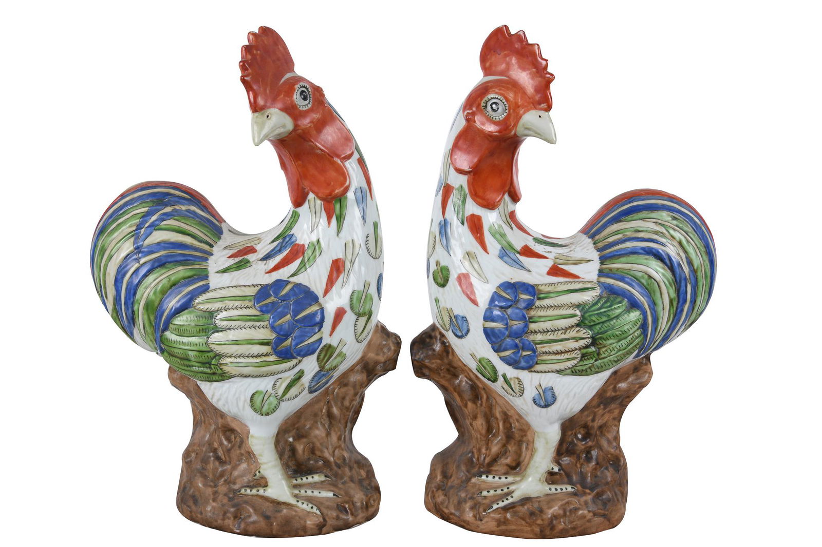 PAIR OF CHINESE CERAMIC ROOSTERS (1 of 9)