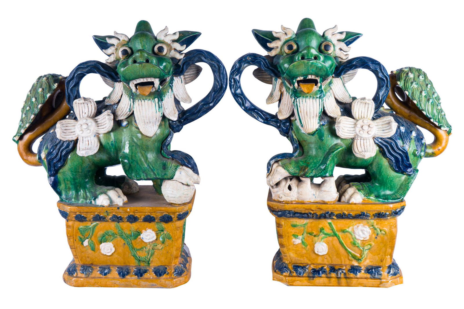 PAIR OF CHINESE GLAZED CERAMIC FOO LIONS (1 of 12)