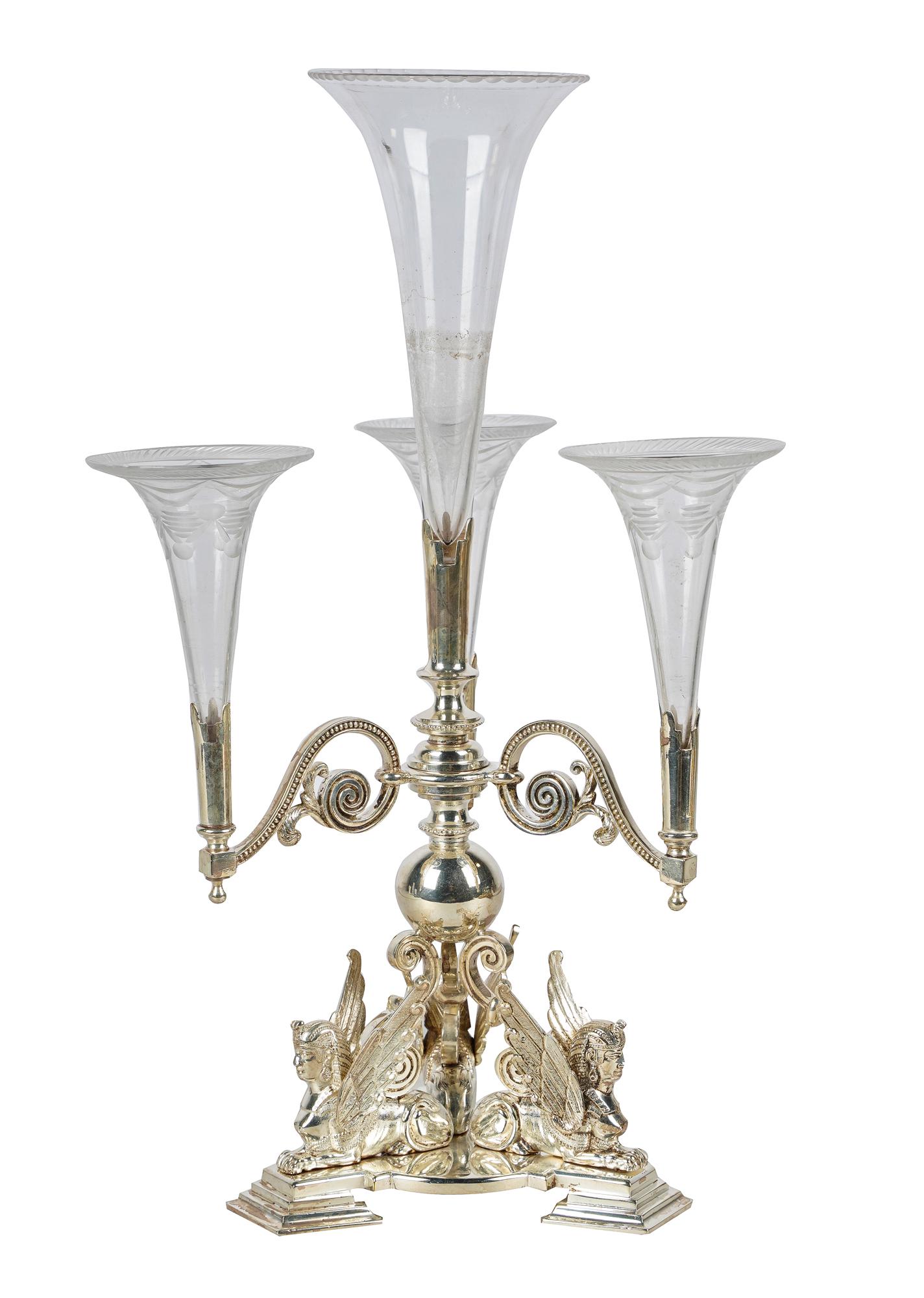 SILVERPLATE & ETCHED GLASS FOUR-LIGHT EPERGNE (1 of 12)