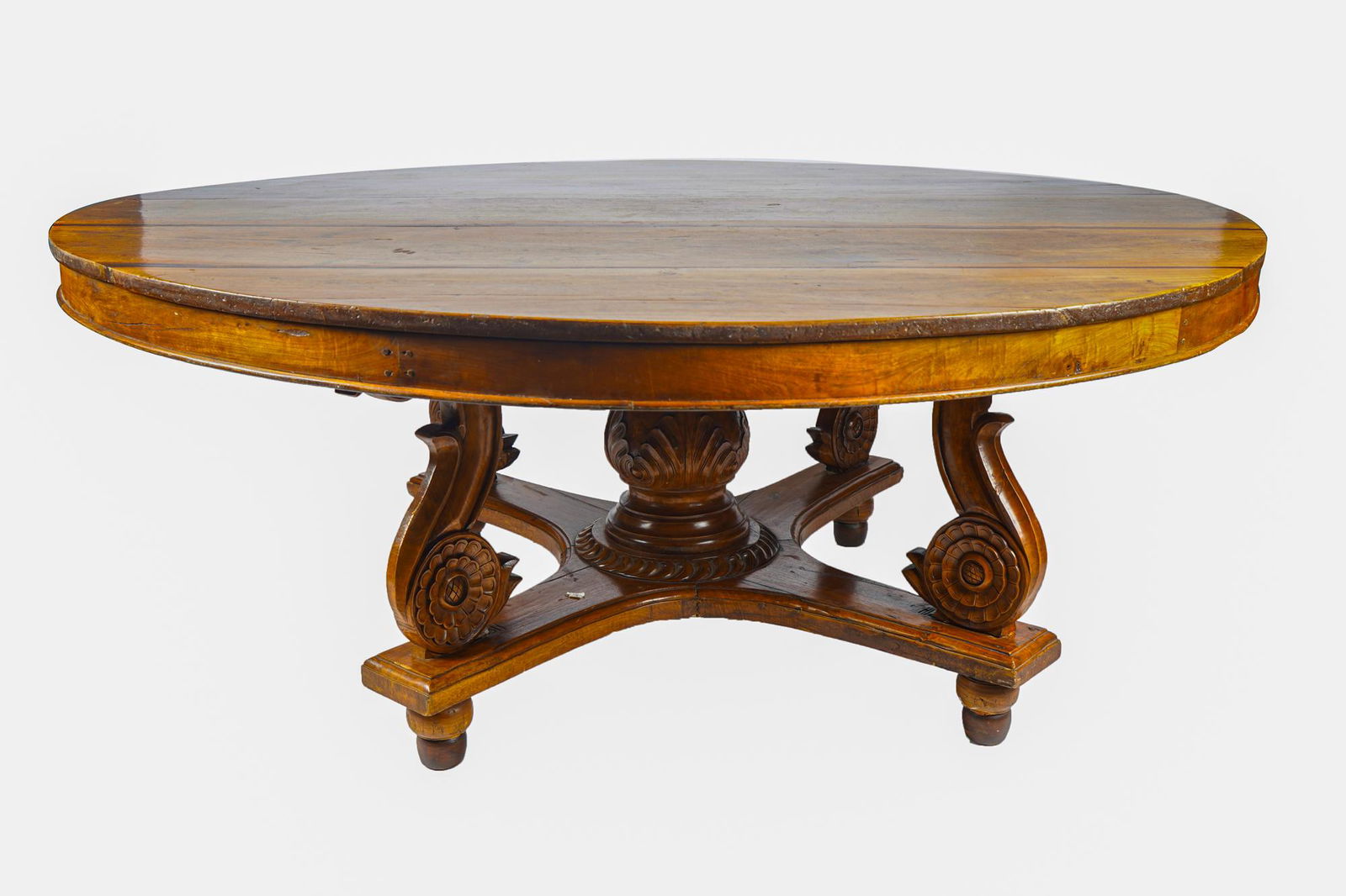 ROUND CARVED WOOD DINING TABLE (1 of 7)