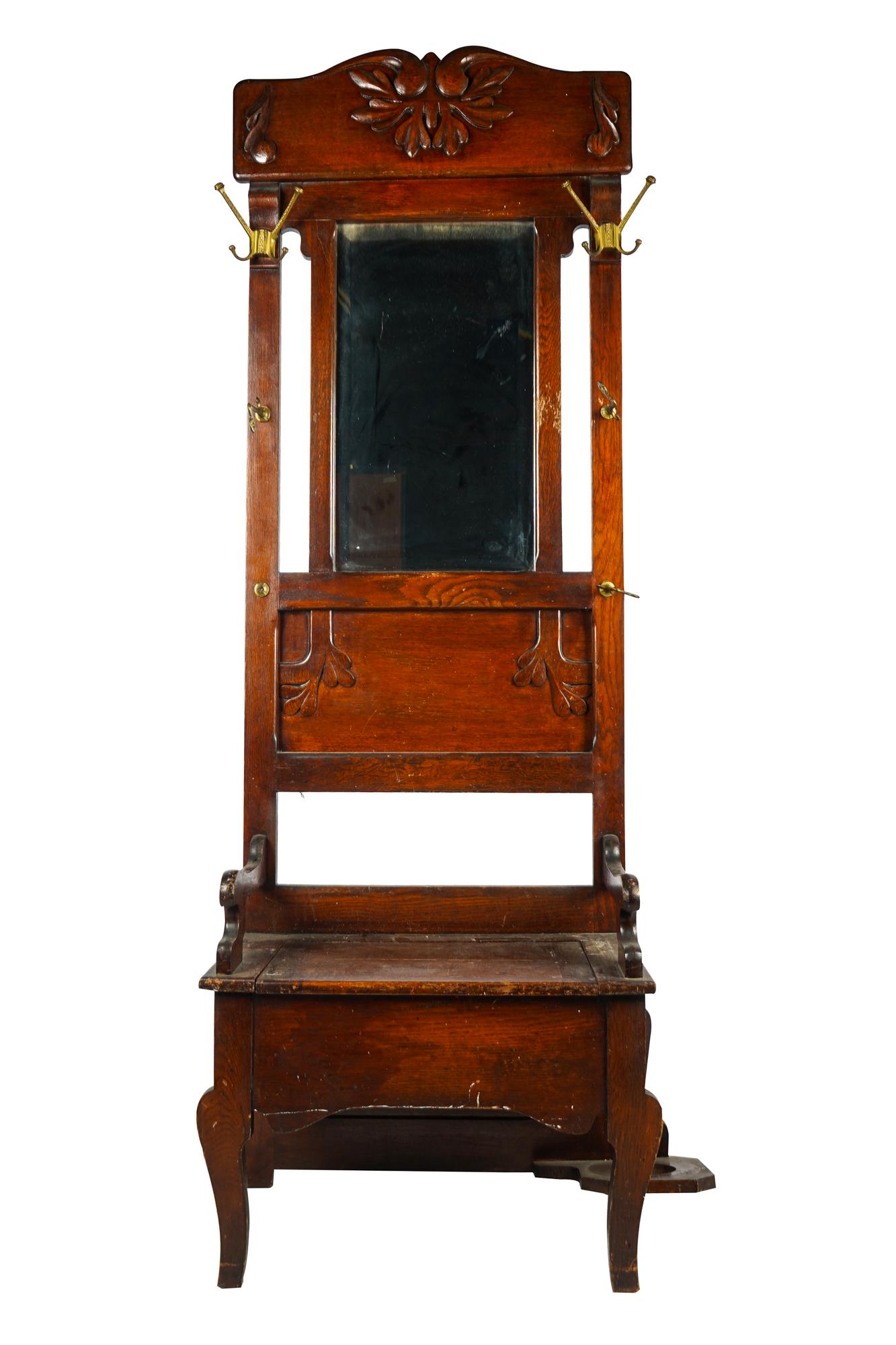 ENGLISH CARVED OAK HALL BENCH (1 of 9)