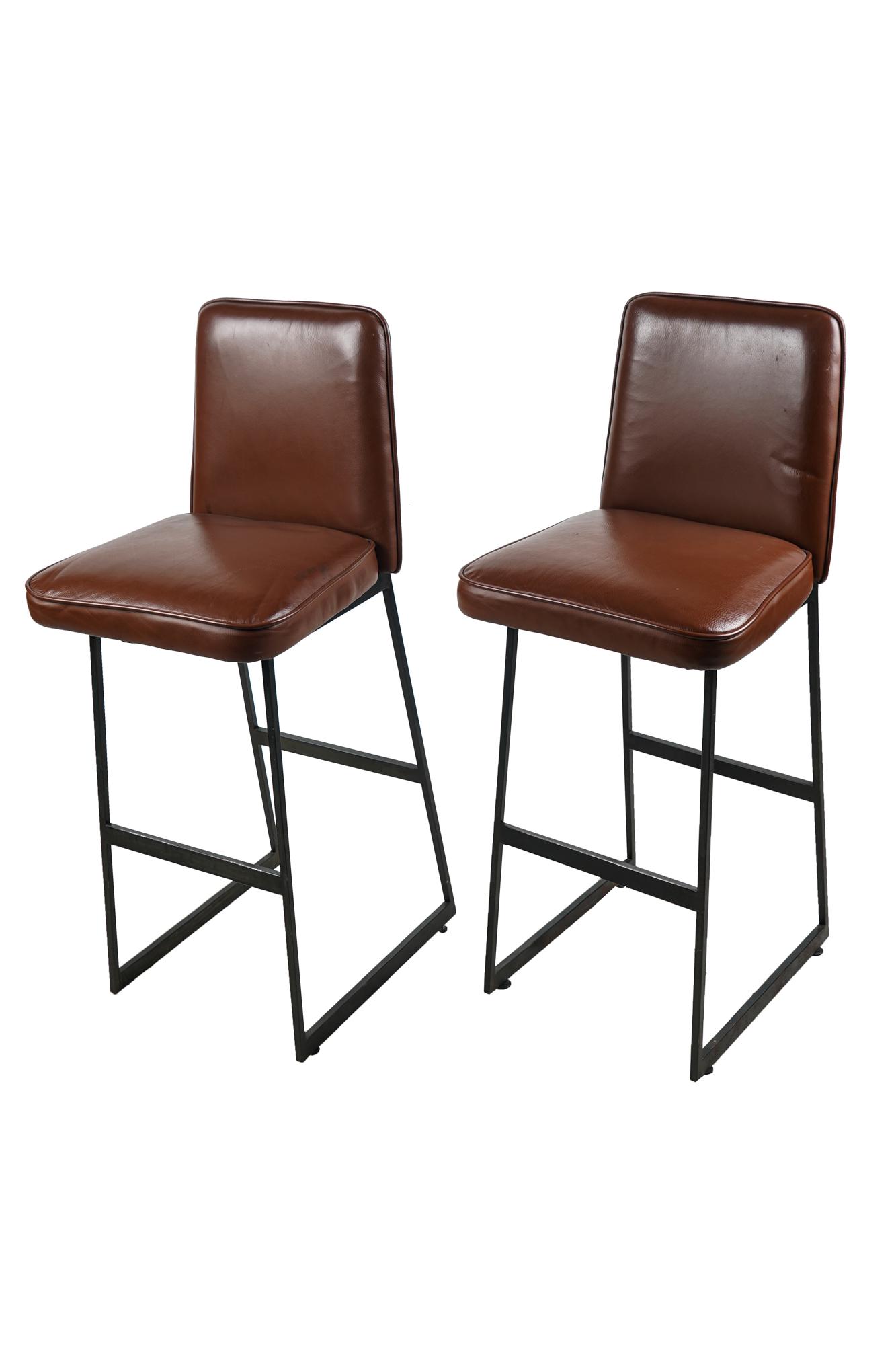 PAIR OF METAL & LEATHER CONTEMPORARY BARSTOOLS (1 of 6)