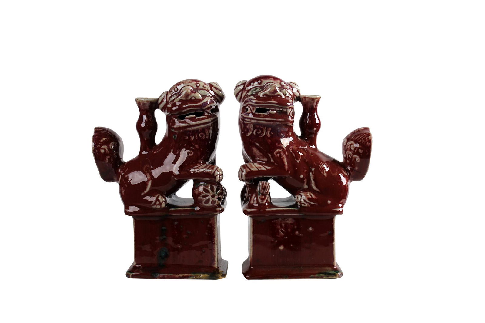 PAIR OF CHINESE FLAMBE GLAZED FU-DOGS (1 of 6)