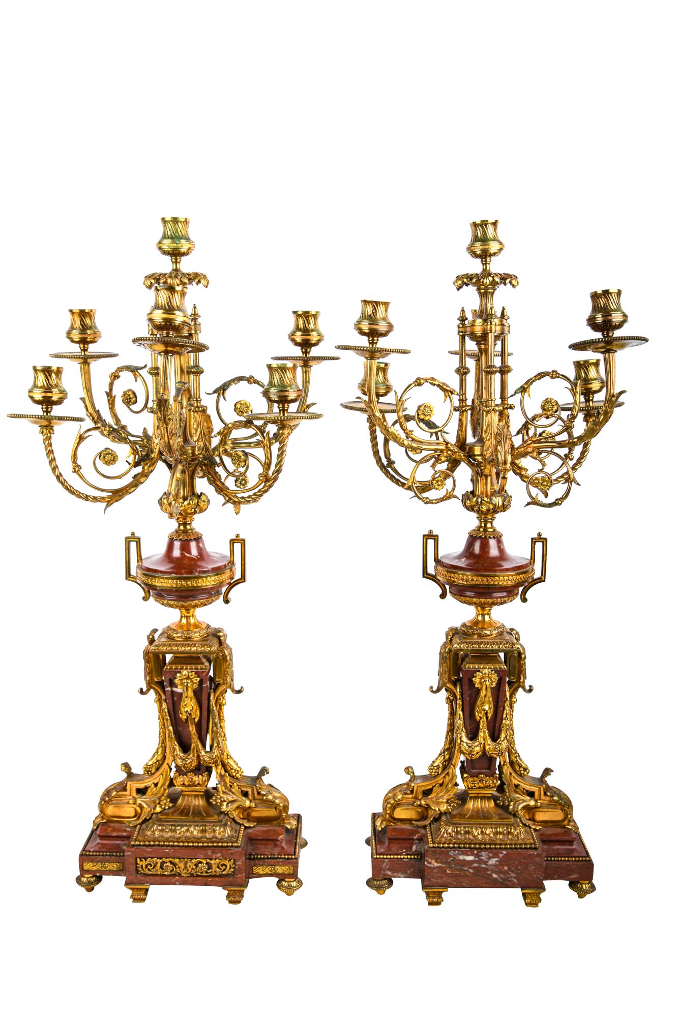 PAIR FRENCH EMPIRE-STYLE GILT BRONZE SIX-LIGHT (1 of 9)