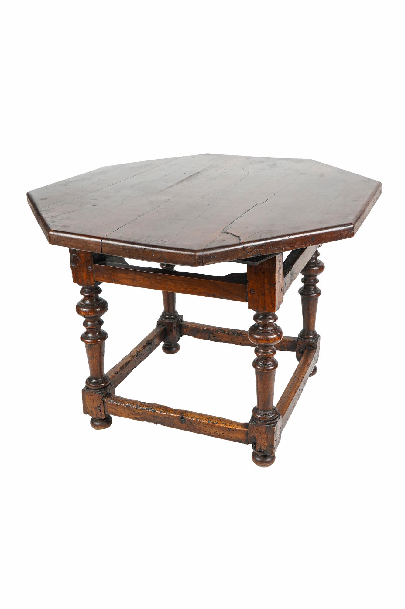 TUSCAN STYLE WALNUT OCTAGONAL TABLE (1 of 8)
