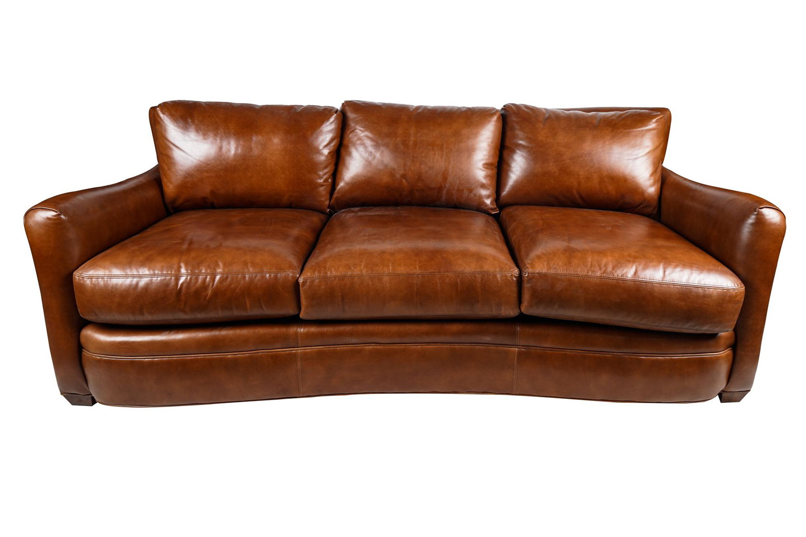 CENTURY FURNITURE COMPANY LEATHER SOFA: with manufacturer's tags, covered in brown smooth leather Condition: good, with light wear to leather 88 inches wide; 37 inches deep; 34 1/2 inches high; seat height: 19 inches