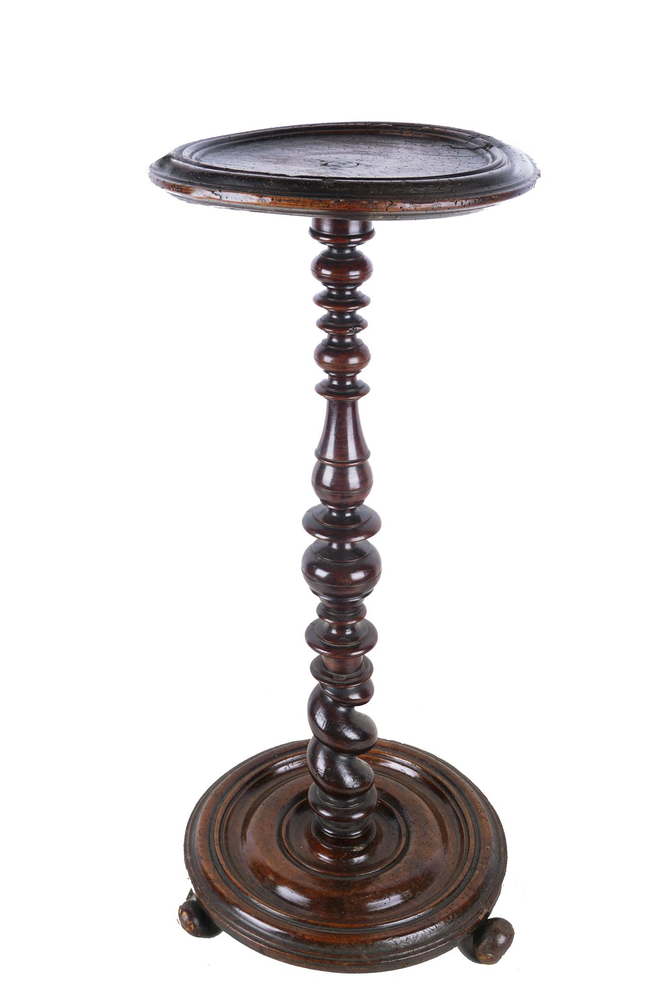 ENGLISH MAHOGANY TURNED WOOD STAND: Condition: with general nicks, pits, scratches, and discoloration throughout 31 1/2 inches high